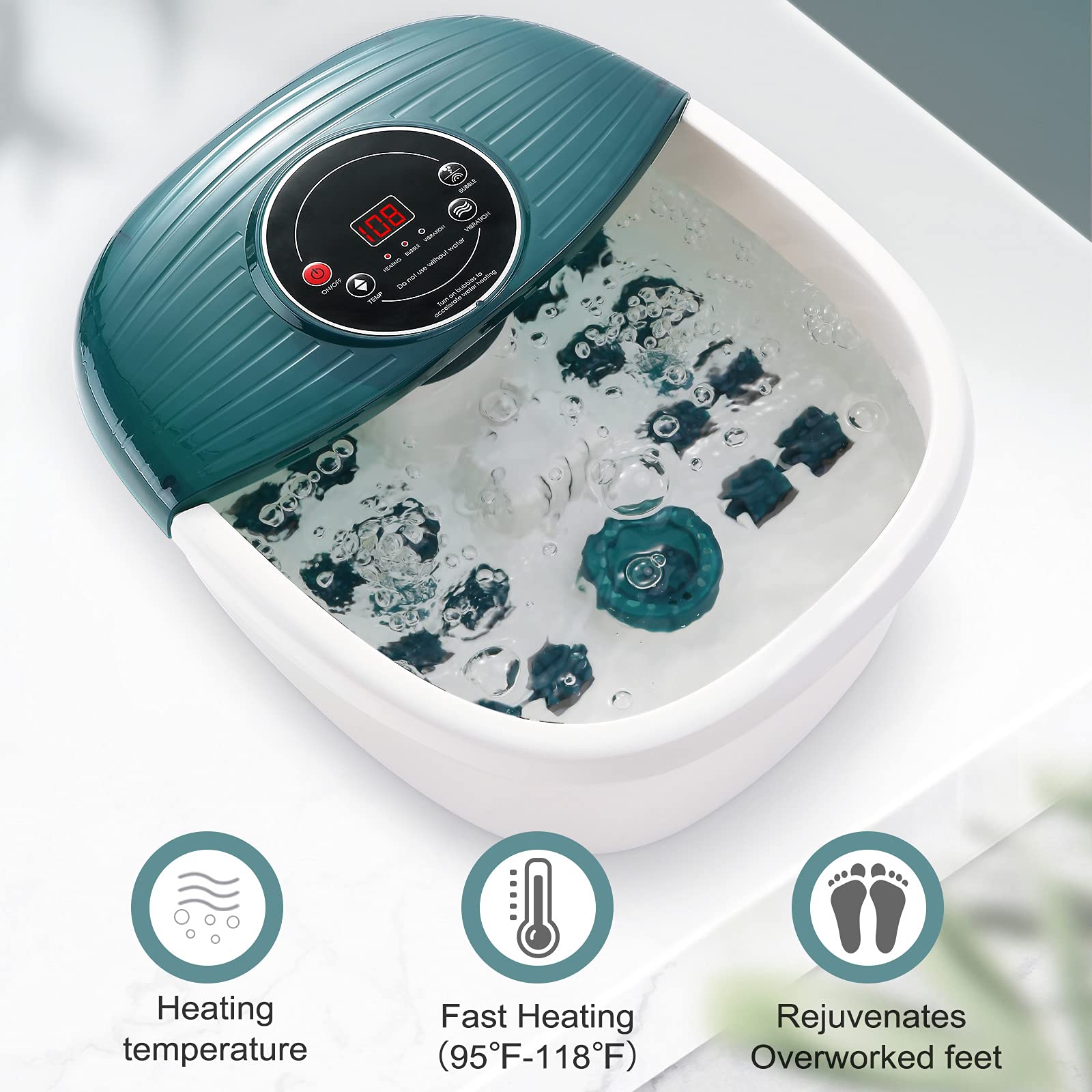 Electric Foot Spa Bath Massager with Heat, Bubbles & Vibration - 16 Removable Rollers, Temperature Control (95-118°F) - Perfect for Home Pedicure, Relaxation & Foot Care - Ideal for Stress Relief, Improved Circulation & Spa Day at Home