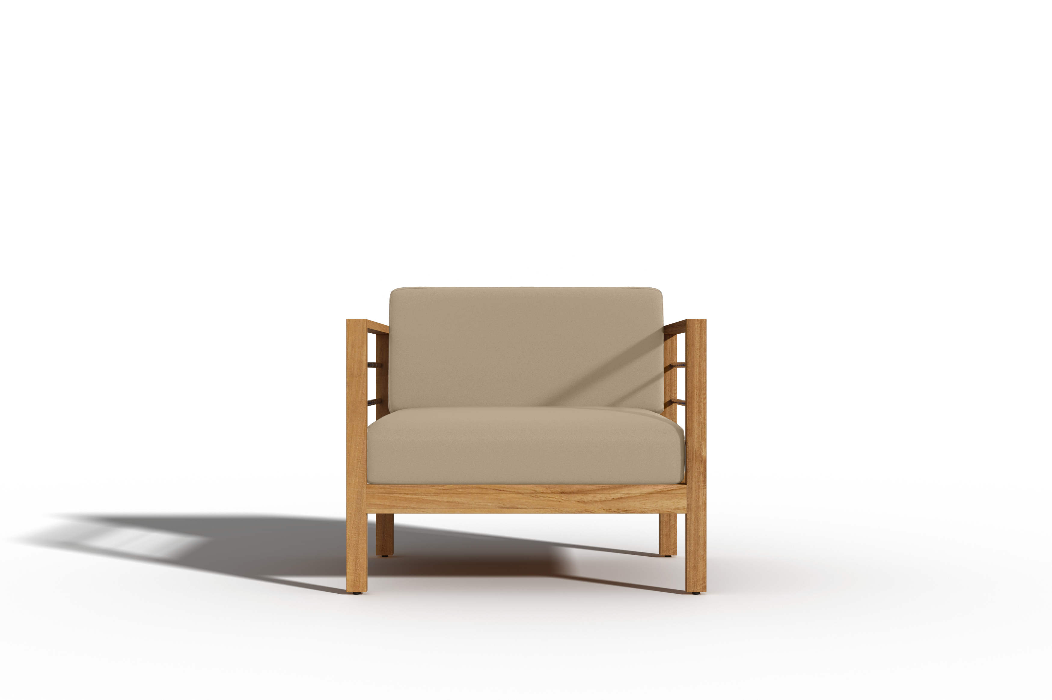 Leon 4-Piece Teak Outdoor Patio Deep Seating Set with Sunbrella Fawn Cushions – Durable All-Weather Furniture for Backyard, Garden & Poolside Relaxation
