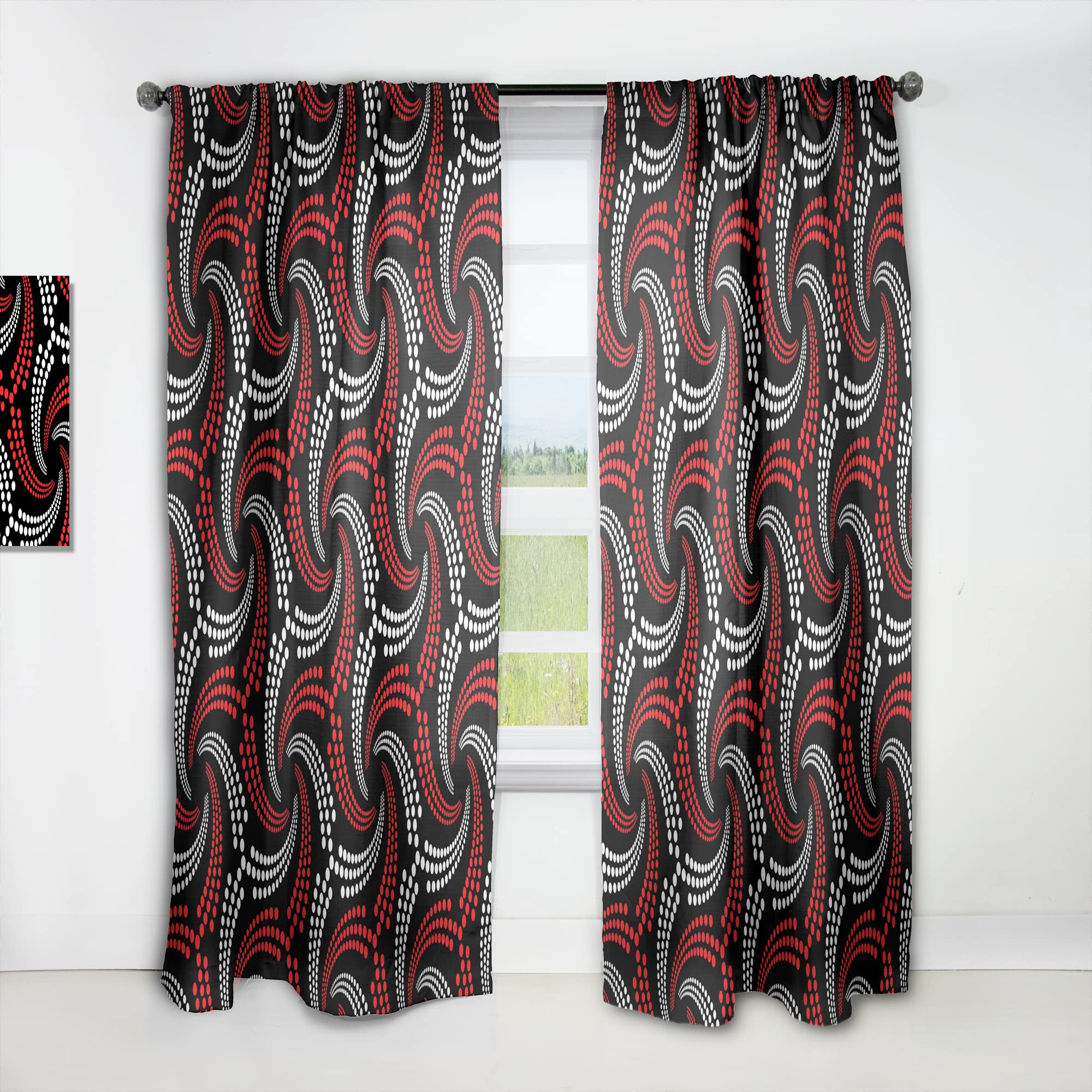 DesignQ Retro Red & White Polka Dot Spiral Print Thermal Insulated Curtains - 52x120 Inch Single Panel Window Drapes for Bedroom & Living Room - Perfect for Vintage Home Decor & Light Blocking