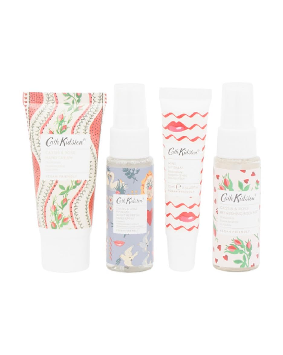 Cath Kidston Keep Kind Cassis & Rose Daily Travel Essentials Kit – Stylish Toiletry Bag for Women, Perfect for Weekend Getaways & Airplane Carry-On