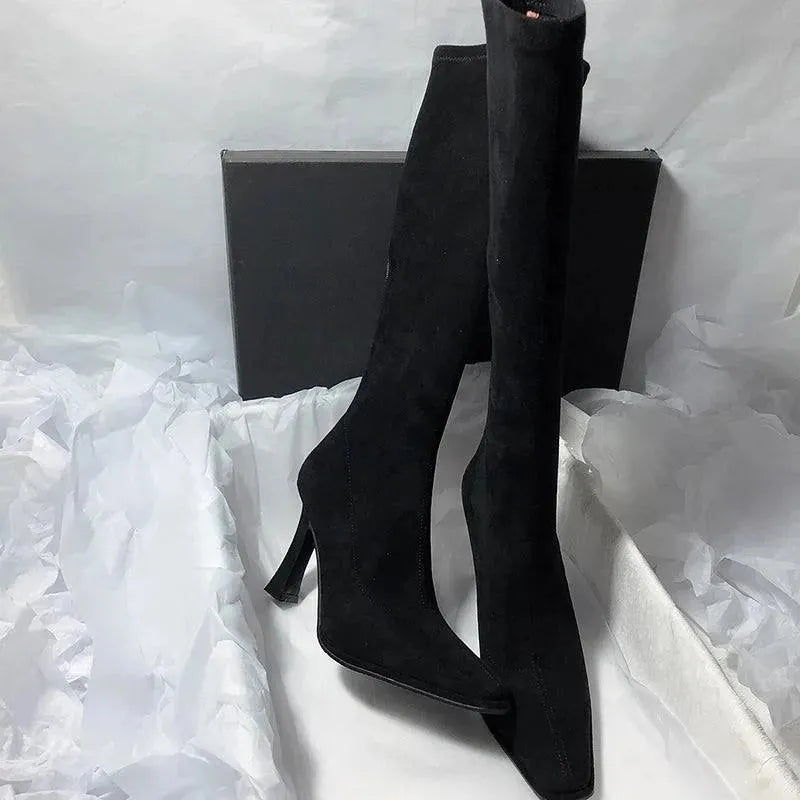 Pointy Toe Thin High Heel Knee High Boots for Women - Elegant Stiletto Dress Boots for Party, Office & Night Out