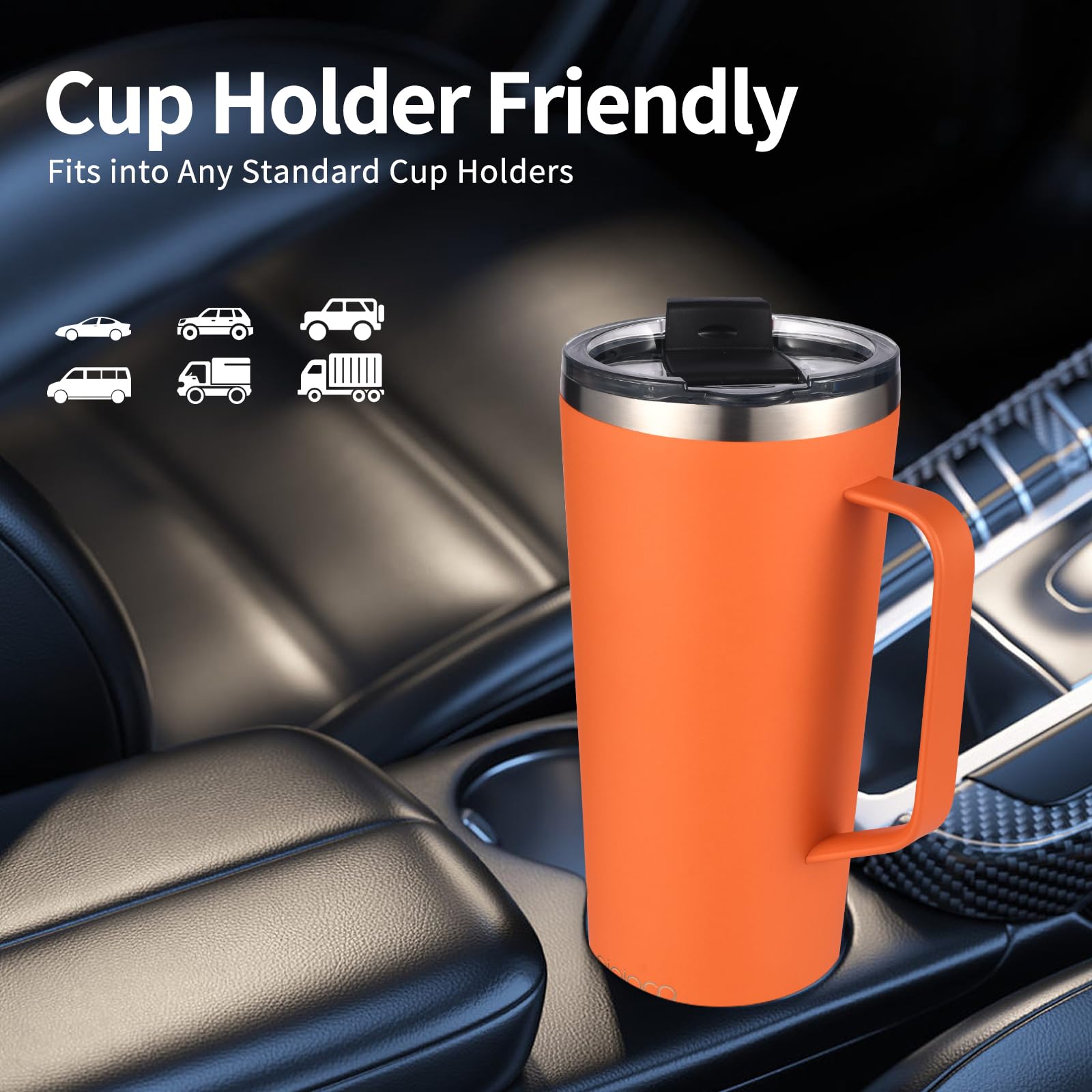 Mininoo 24oz Insulated Stainless Steel Tumbler with Handle - Leakproof Travel Coffee Mug with Lid & Straws - Hot Pink - Perfect for Office, Gym, Hiking & Road Trips