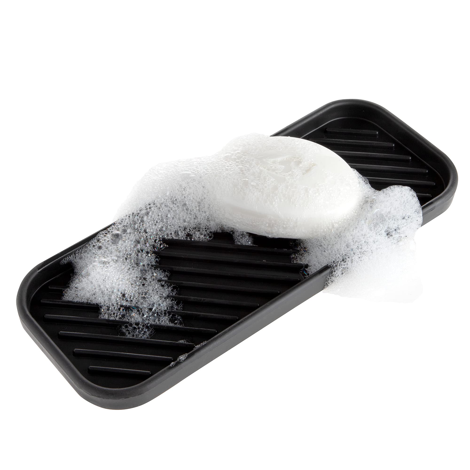 Social Clean Silicone Sponge Holder - Non-Slip Kitchen Sponge & Soap Tray, Dishwashing Soap Organizer (Black) | Perfect for Sink, Countertop & Shower Organization