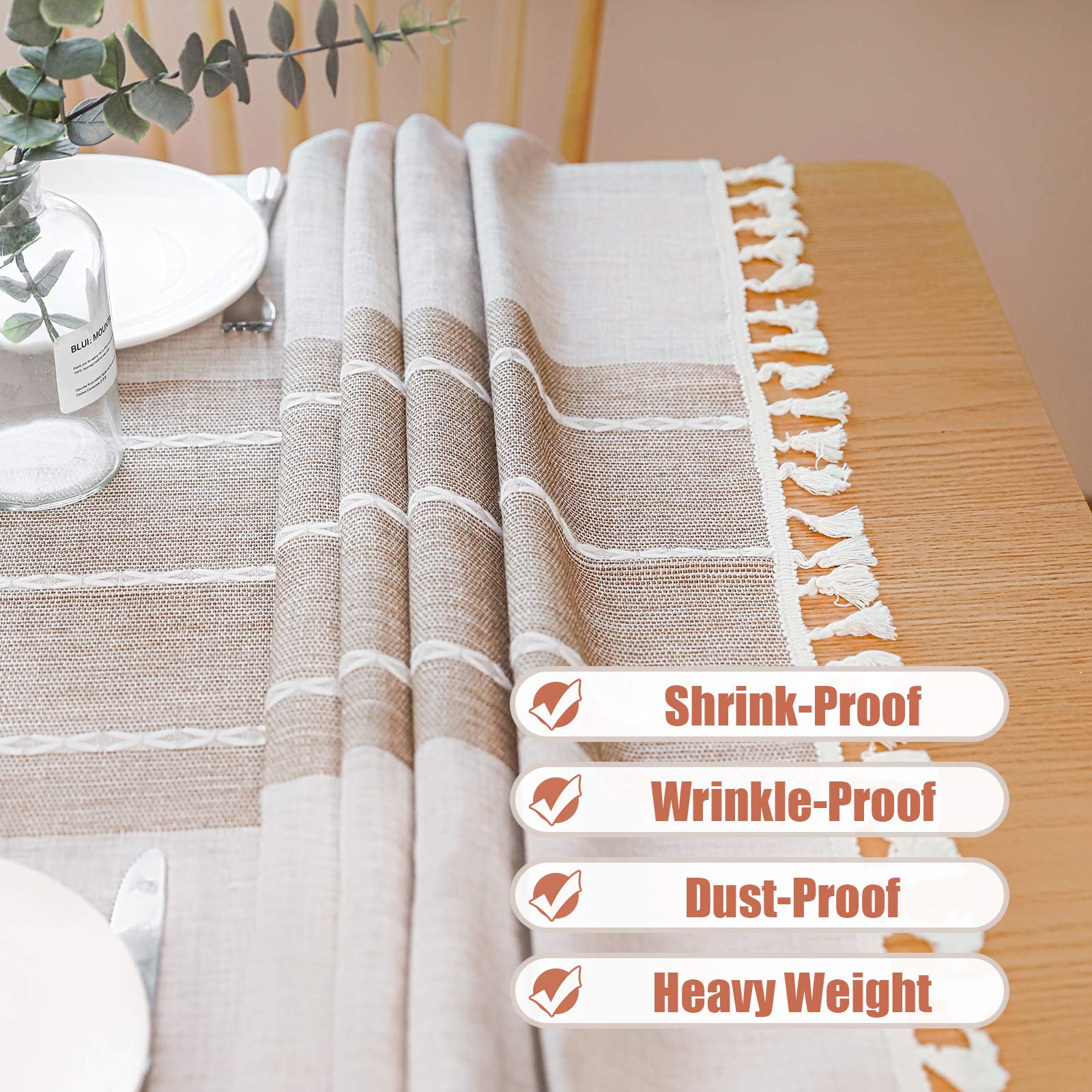 Vonabem Cotton Linen Tablecloth - Wrinkle Free Kitchen Dining Cover (58x86