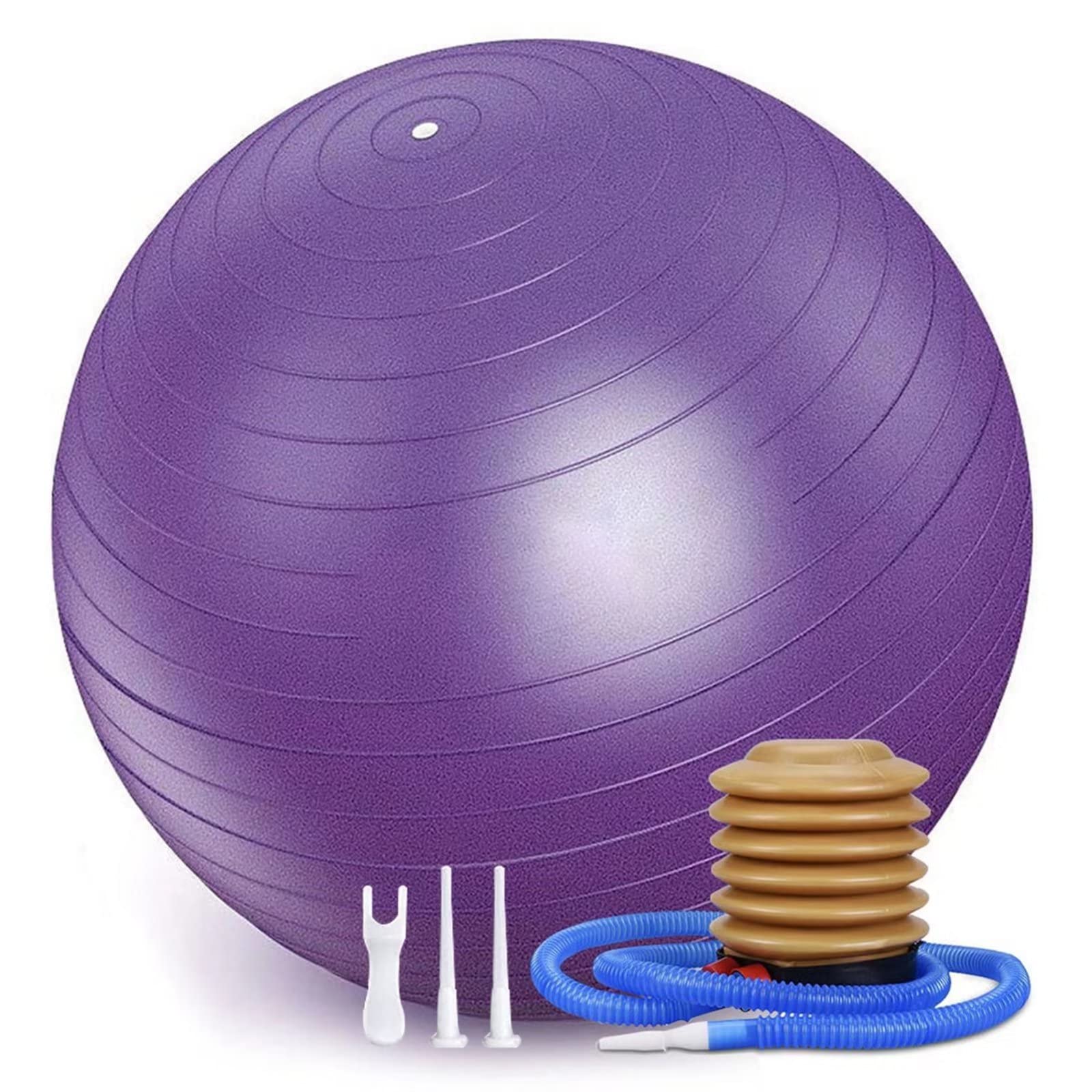 Anti-Burst Exercise Ball for Pilates, Yoga, Labor Training & Physical Therapy - 65cm Purple Stability Ball for Balance Improvement, Pregnancy Fitness, Gym Workouts, Home Office Seating & Massage