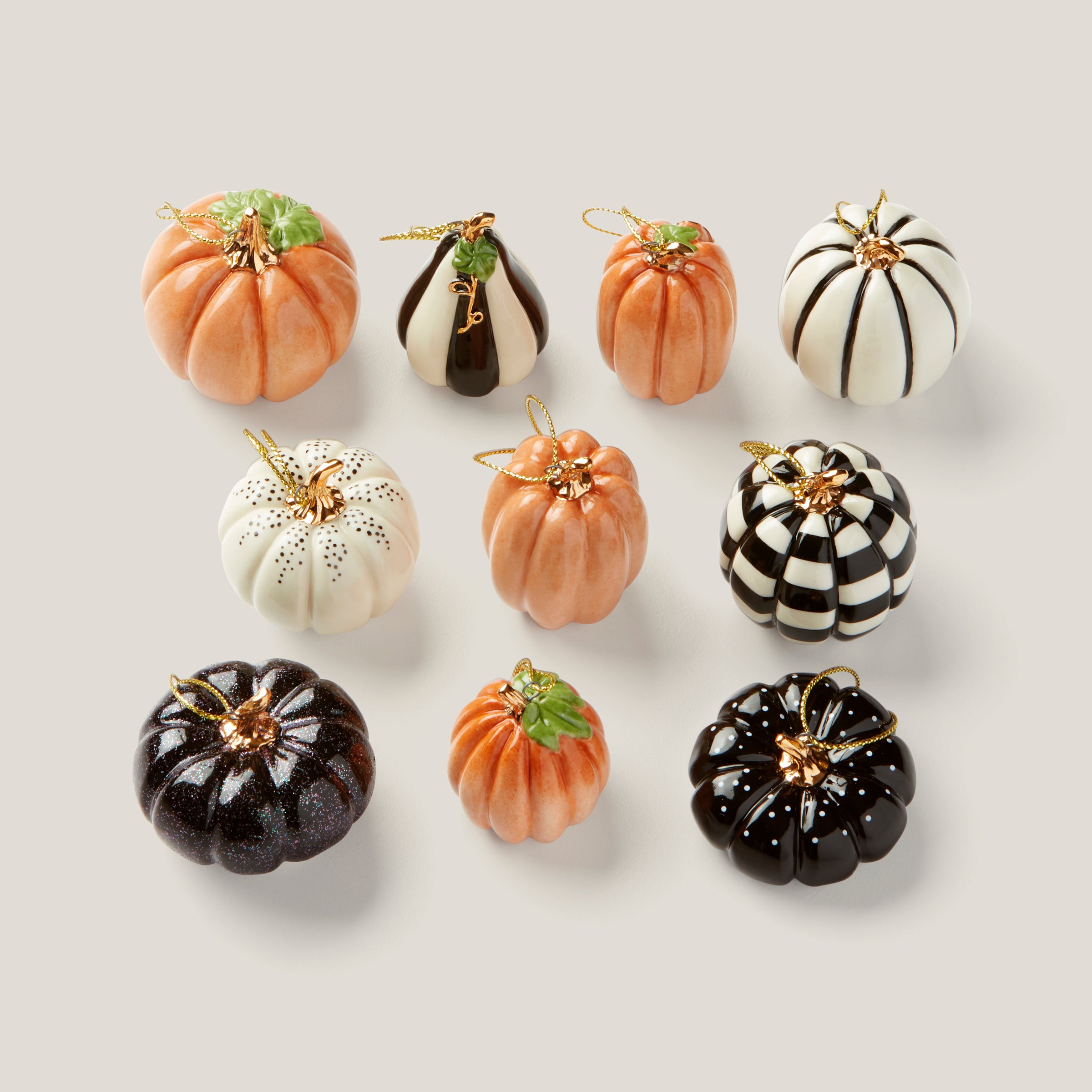 Mini Pumpkin 10 Piece Ornament Set - Fall Thanksgiving Halloween Home Decor for Table Centerpiece, Mantel, and Party Decorations