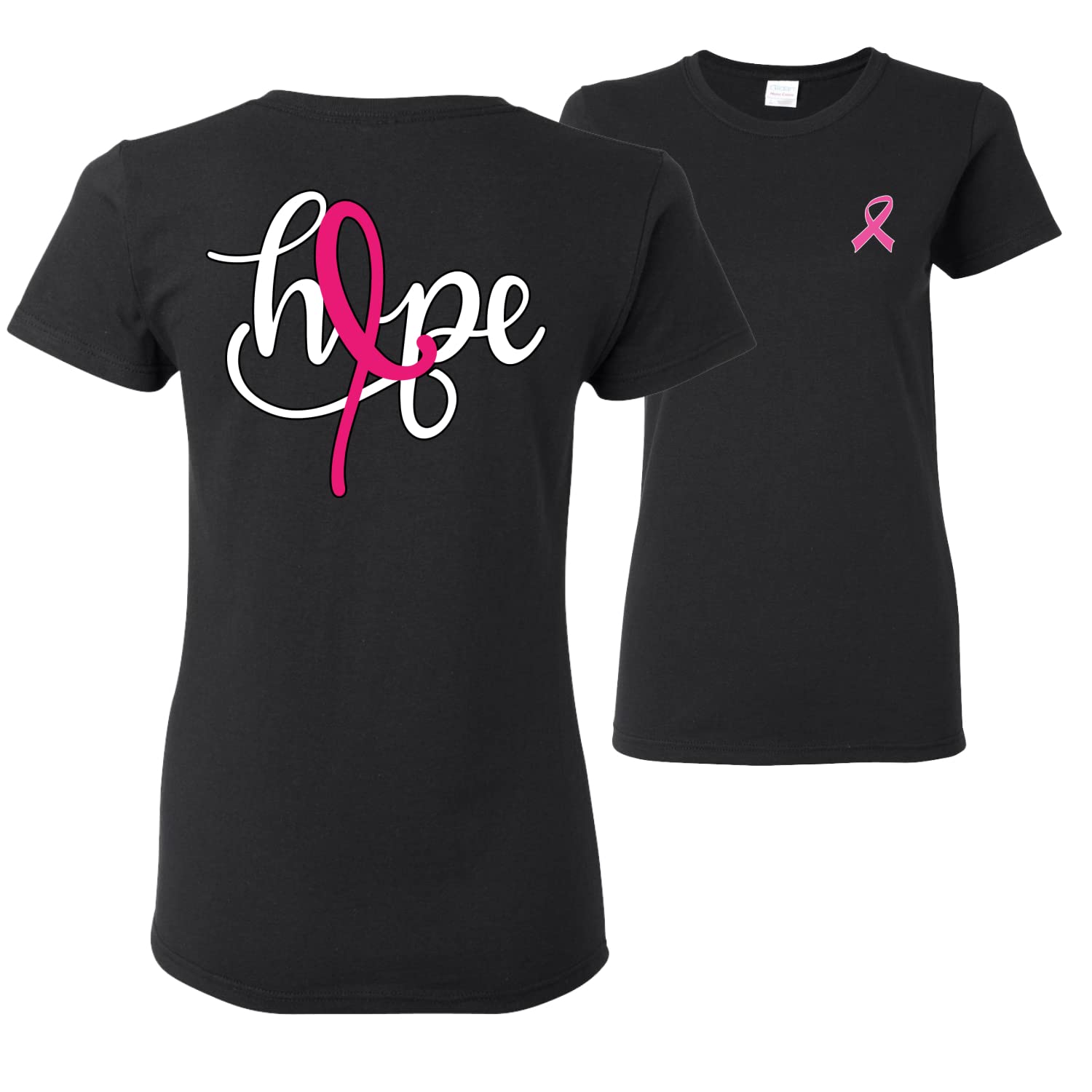 Wild Bobby Breast Cancer Awareness Faith Pink Ribbon Sunflower Womens T-Shirt - Front & Back Design - Support Survivors & Fighters - Perfect for Charity Walks, Fundraisers & Awareness Events