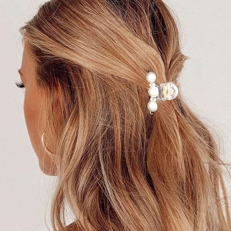 BELICIA Pearl Hair Clips for Women - White Crystal Non-Slip Hair Claw Clamps (3-Pack) | Elegant Hair Accessories for Women & Girls | Perfect for Weddings, Parties & Everyday Styling