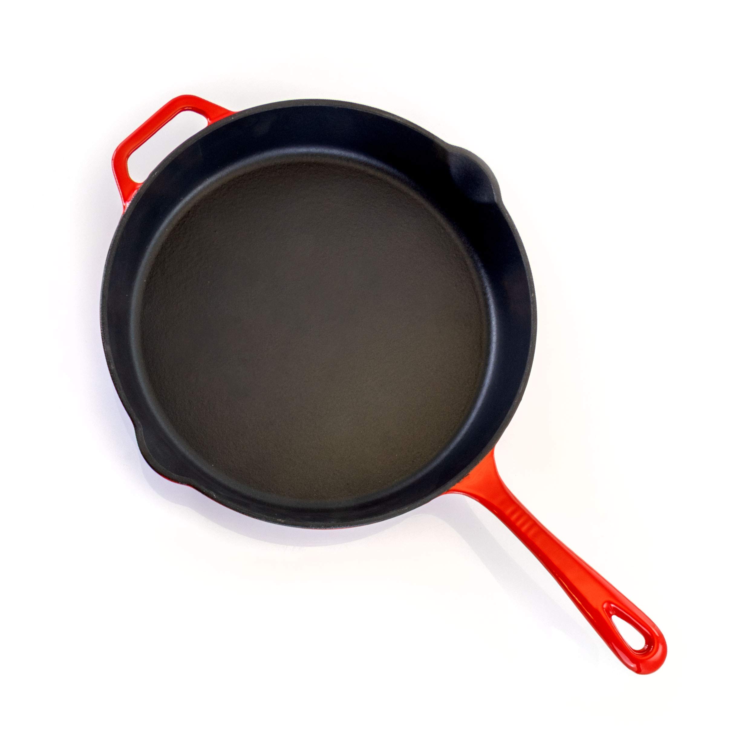 Megachef 10.25 Inch Red Enamel Cast Iron Skillet - Pre-Seasoned, Oven & Stovetop Safe for Searing, Baking & Frying - Perfect for Steaks, Pancakes & Dutch Oven Cooking