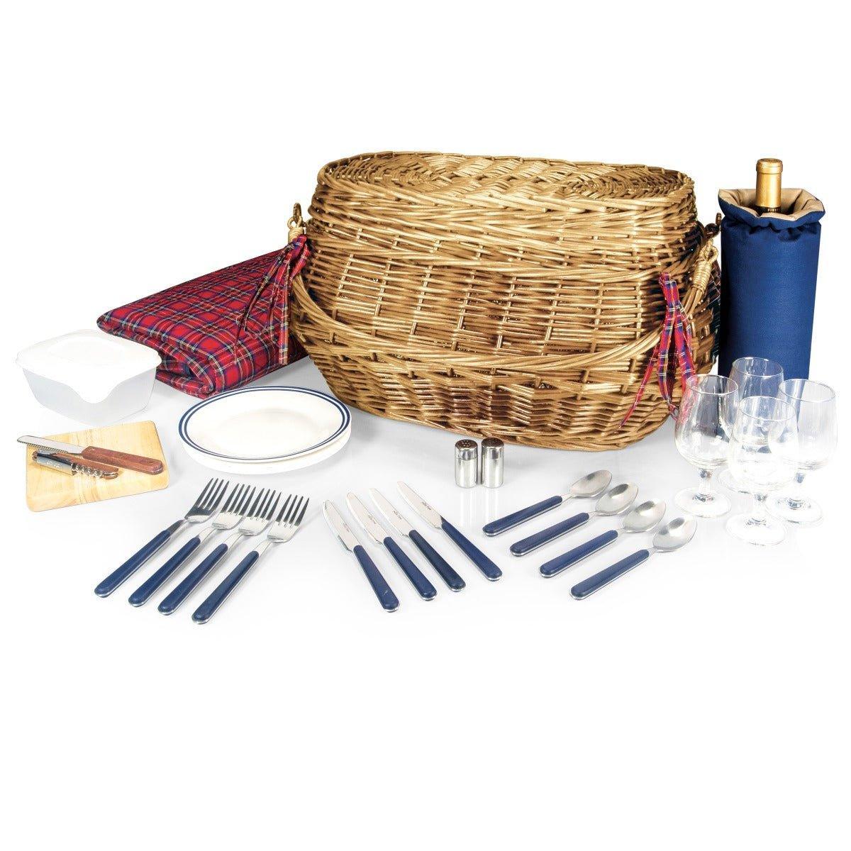 Camden Deluxe Picnic Basket - Premium Chestnut Brown Willow Wicker Picnic Hamper with Complete Dining Set | Perfect for Outdoor Picnics, Beach Trips & Romantic Dates