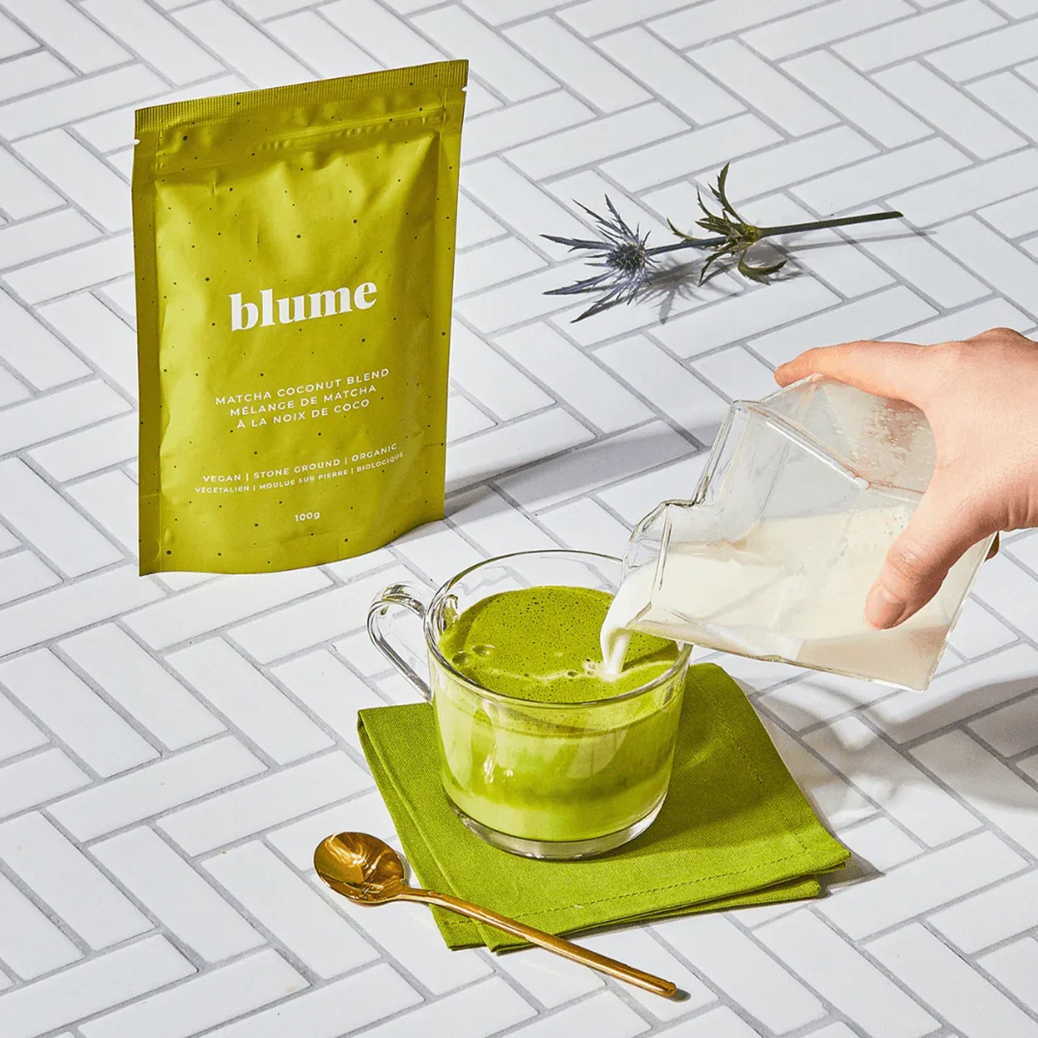 Blume Matcha Coconut Superfood Latte Mix Powder - 100g Organic Vegan Gluten-Free Energy Drink for Breakfast, Workout & Wellness Boost