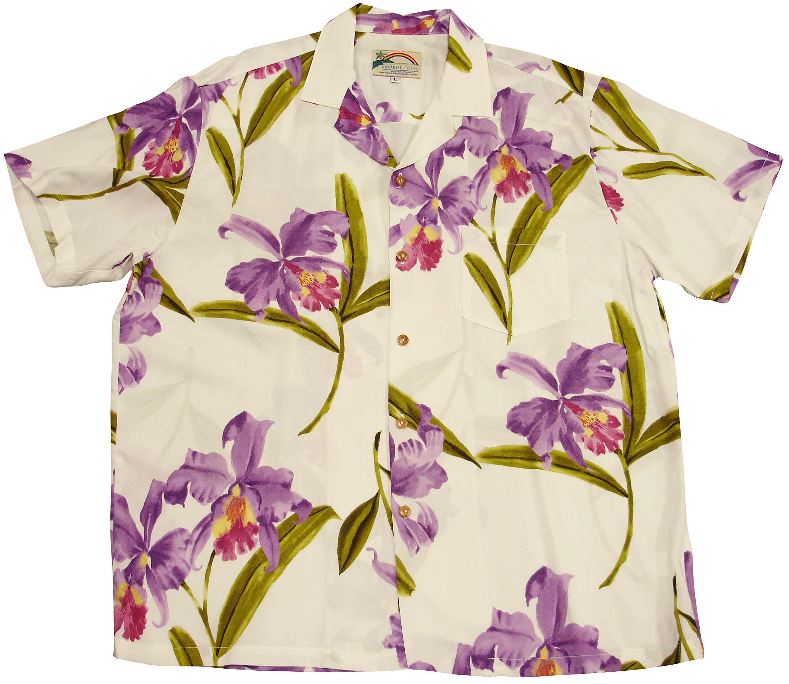 Paradise Found Men's Hawaiian Double Orchid Button-Up Shirt - Breathable Tropical Floral Print for Beach Vacation, Luau Party & Summer Outfits