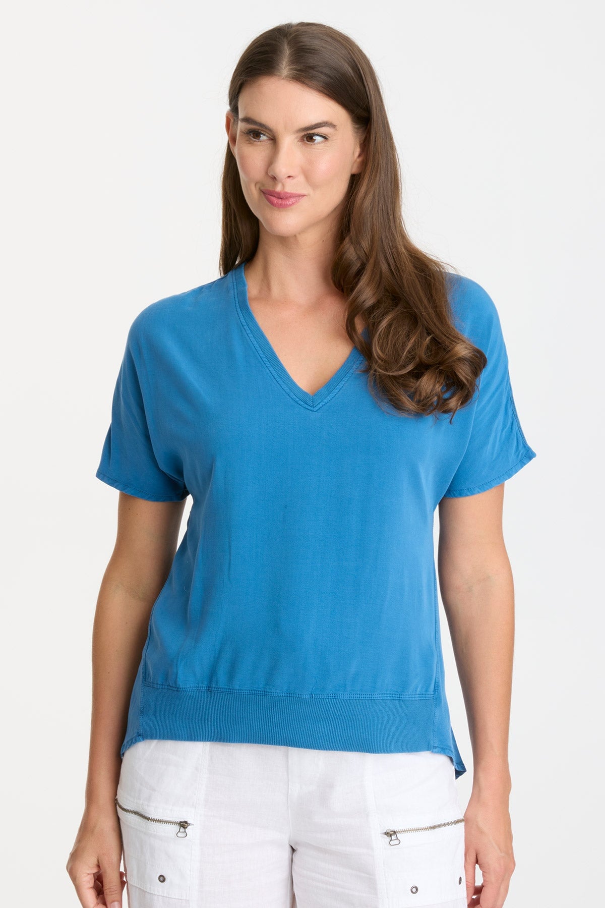 Stylish Twill Clara Top in Poseidon Pigment Blue - Perfect for Casual Outings & Office Wear