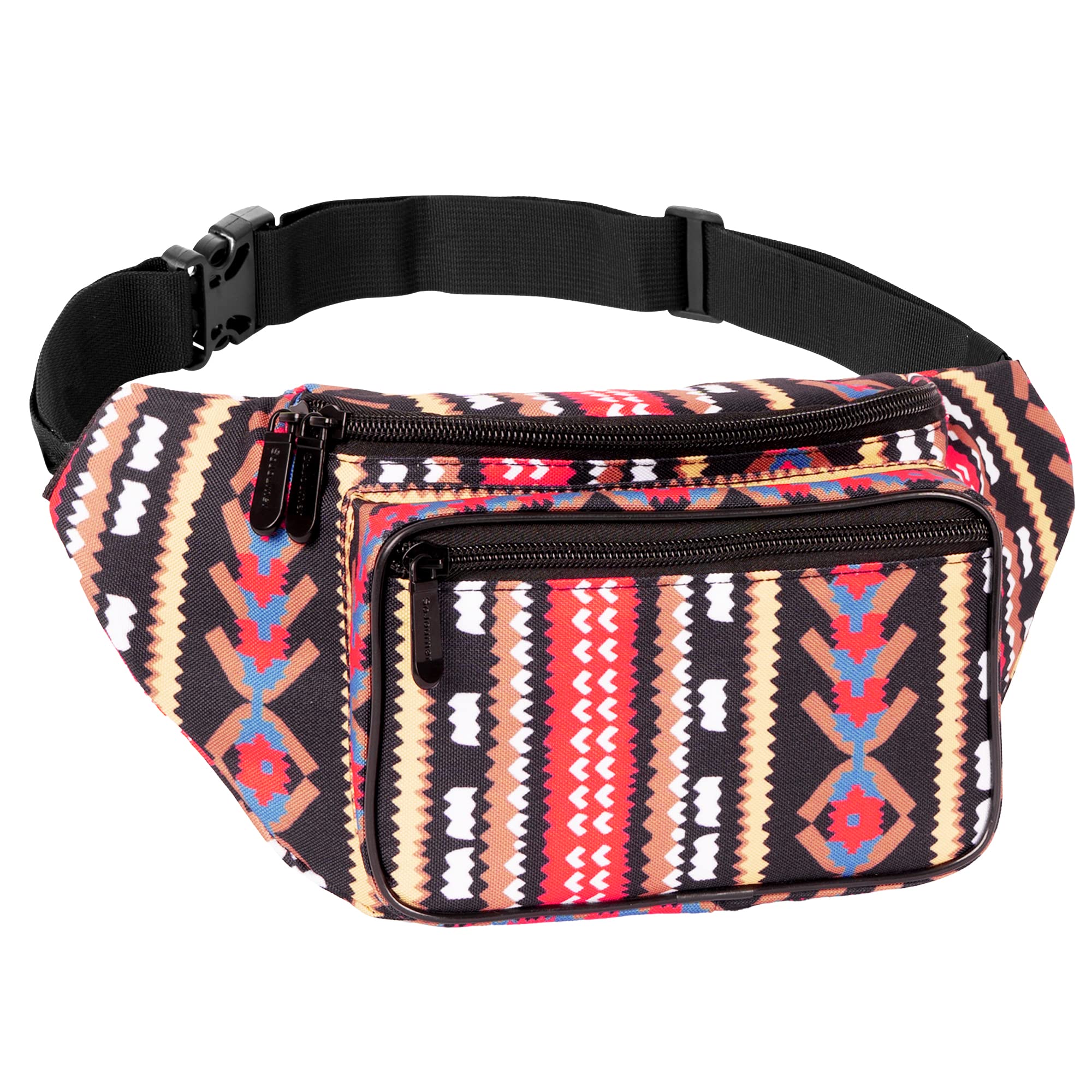 **Men's & Women's Boho Aztec Fanny Pack - Fashionable Crossbody Waist Bag for Travel, Hiking & Festivals (Black, Plus Size)**