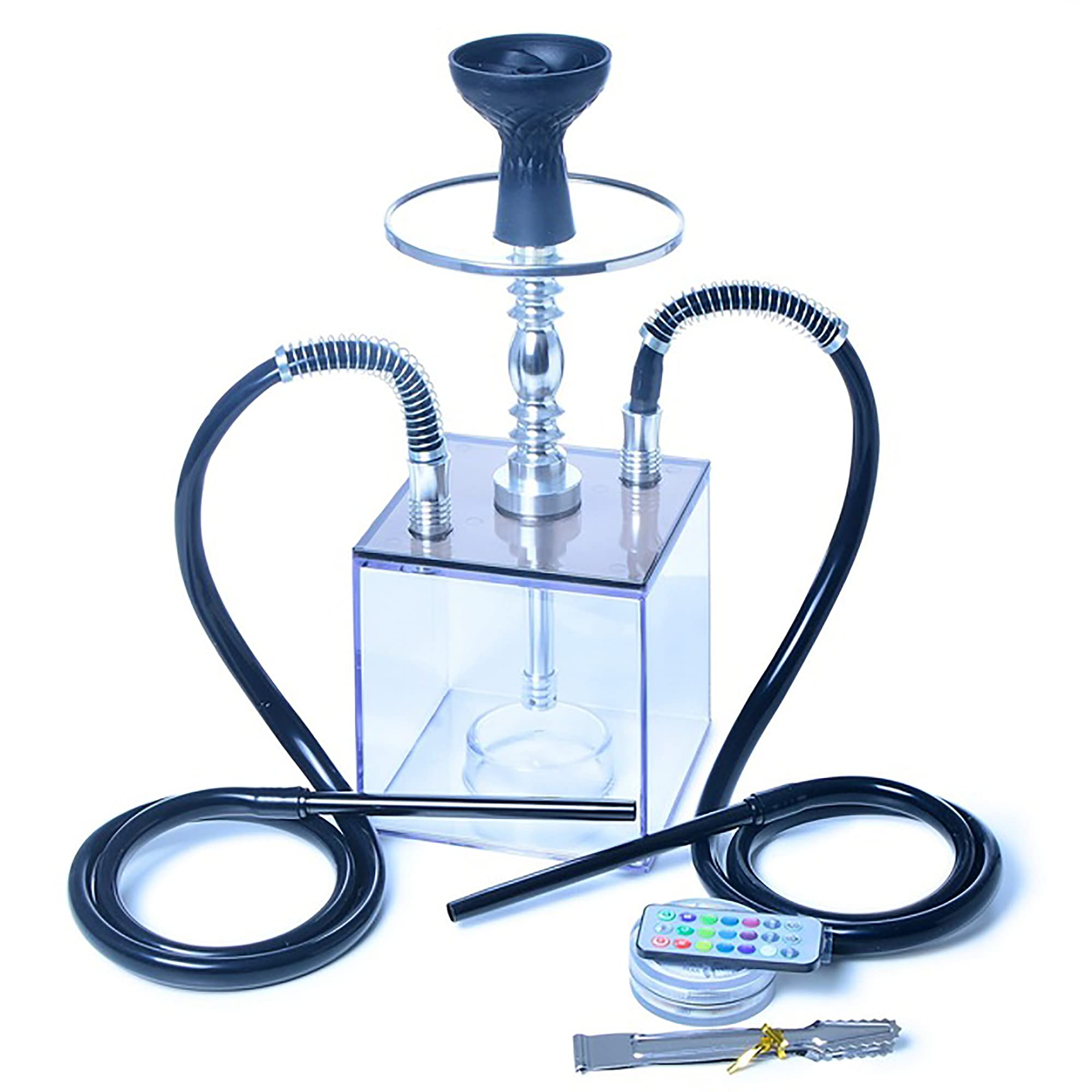 Premium Acrylic Square Hookah Set with 2 Silicone Hoses - Large Capacity Cube Hookah for Home Parties & Relaxation | Durable Plastic Jug Design for Easy Cleaning