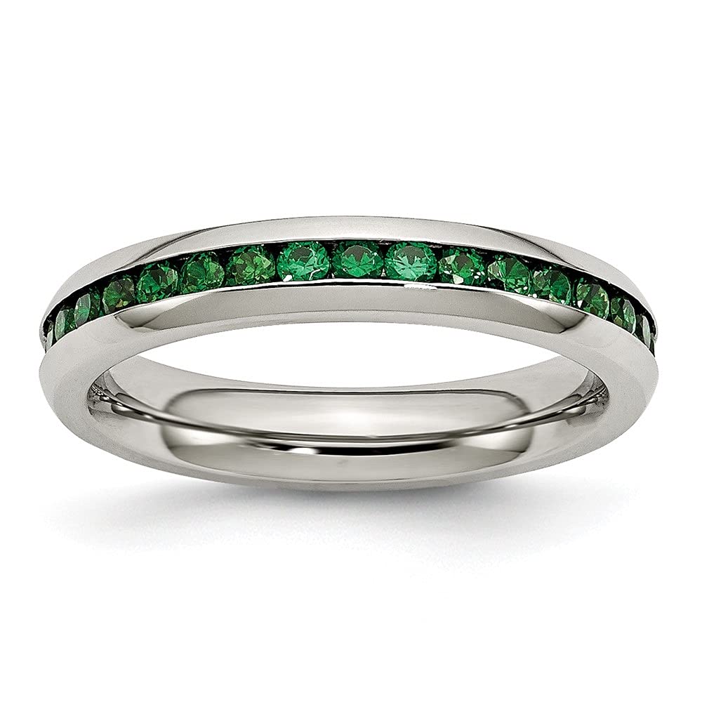 Stunning 4mm Round Cut Green Cubic Zirconia Ring in Stainless Steel | Diamond2Deal | Perfect for Engagement, Wedding, Anniversary & Everyday Elegance