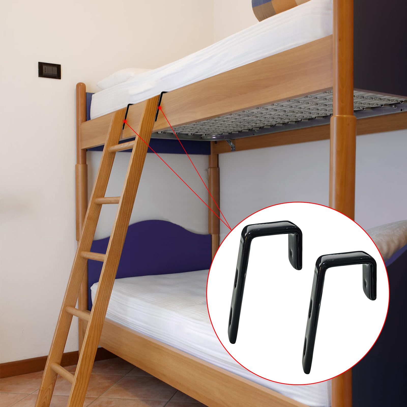4PCS Heavy Duty Iron Bunk Bed Ladder Hooks - PVC Coated Stainless Steel Angled Brackets for Loft Beds, Garage Storage & Utility Hanging - Durable Hardware for Home Organization & Space Saving Solutions