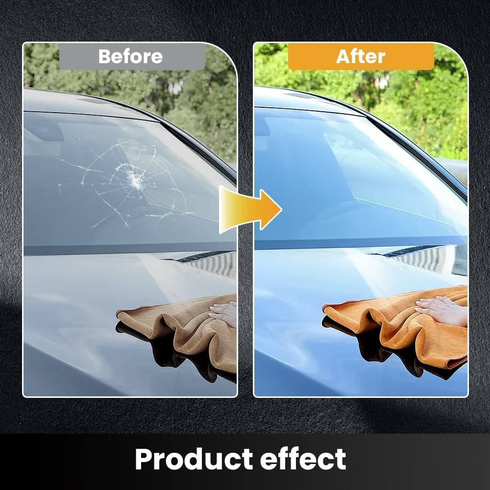 2PCS Windshield Crack Repair Kit - Car Glass Scratch & Chip Repair Glue, Windshield Chip & Crack Fix Kit with Fluid - DIY Auto Glass Repair Tool for Cars, Trucks, SUVs (Home & Roadside Emergency Use)