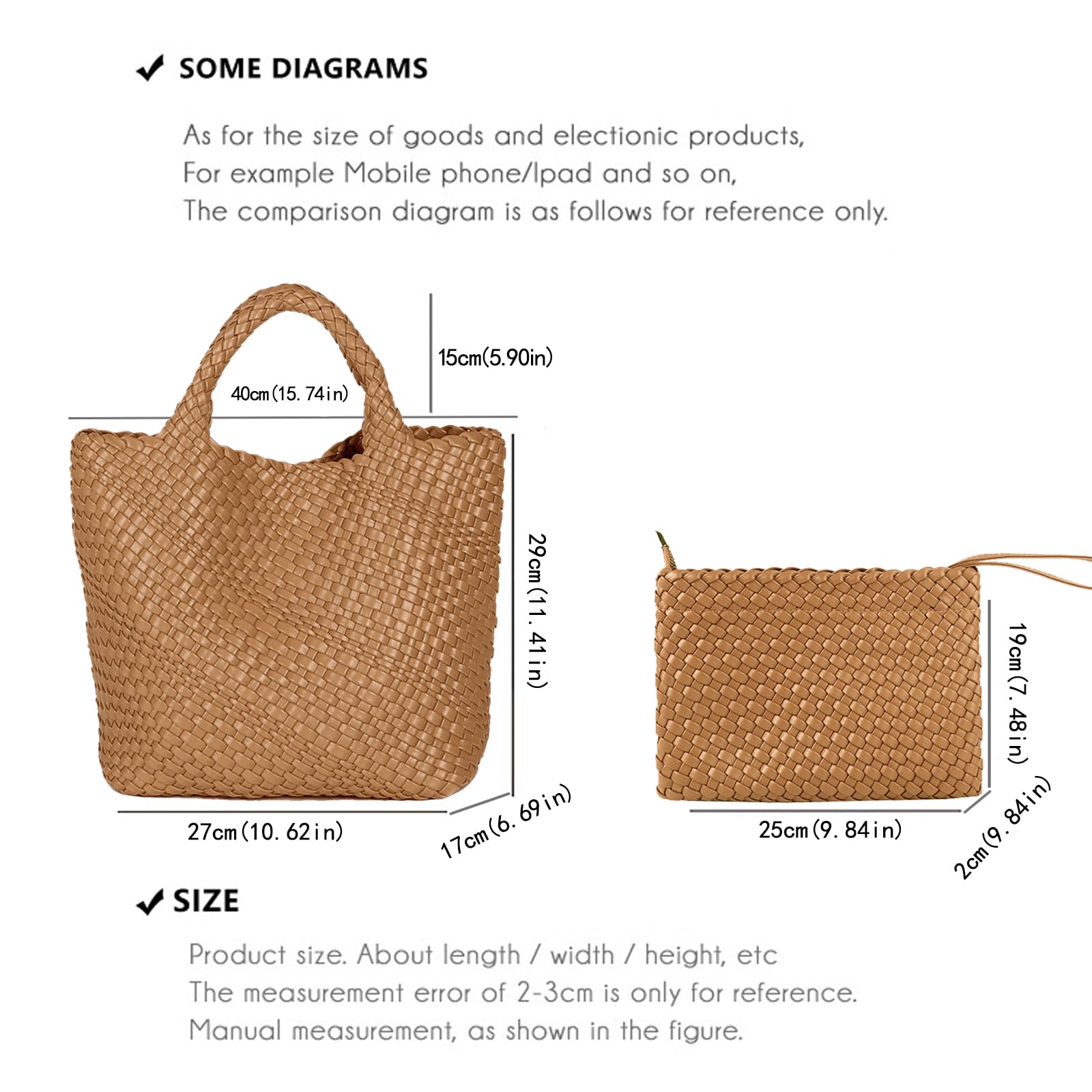 JINMANXUE Women's Fashion Woven Tote Bag - Large Capacity Shopper Handbag for Travel, Work & Daily Use - Stylish Shoulder Purse for Women