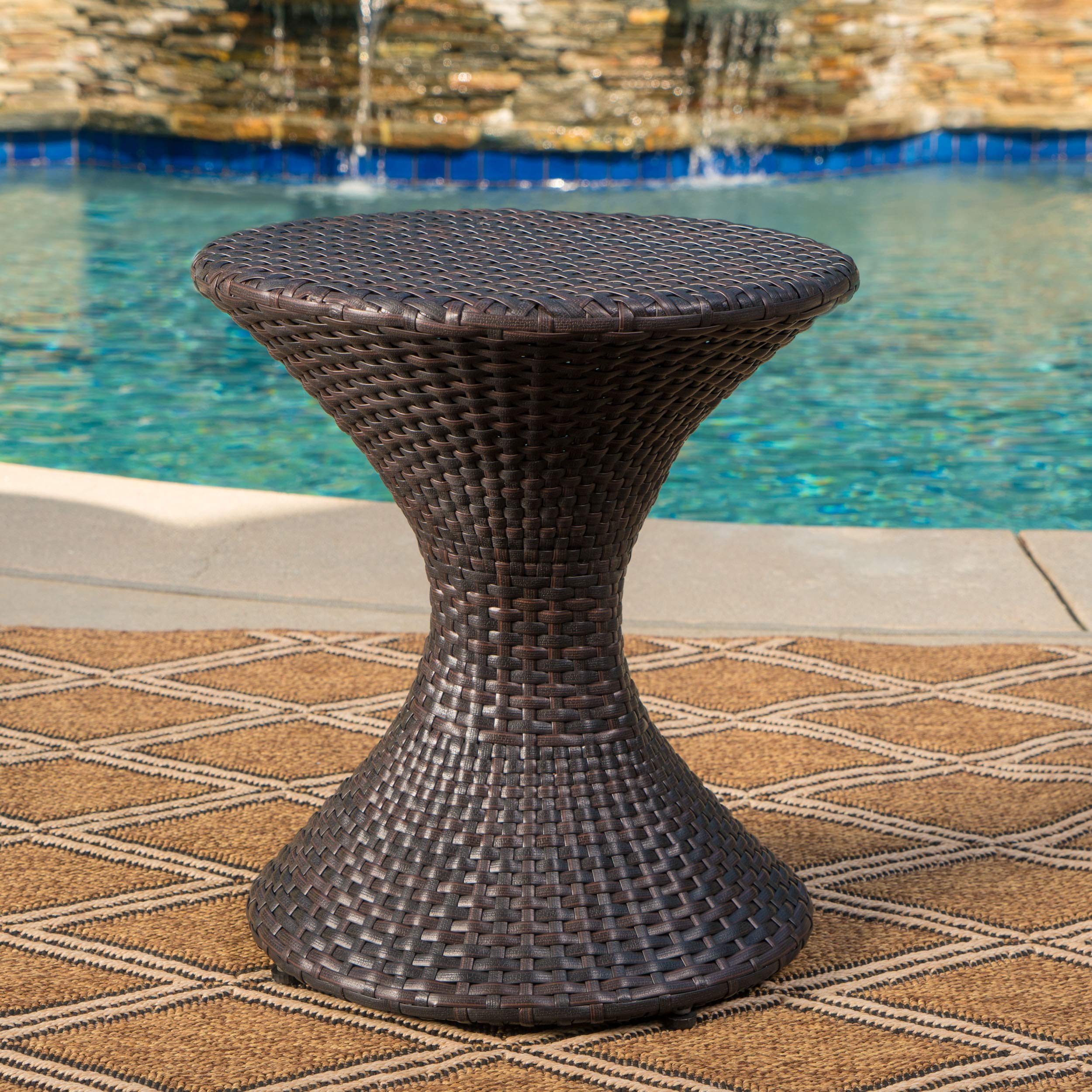 Christopher Knight Home Franklin Outdoor Wicker Hourglass Side Table - Multibrown Patio Furniture for Garden, Poolside & Balcony Decor
