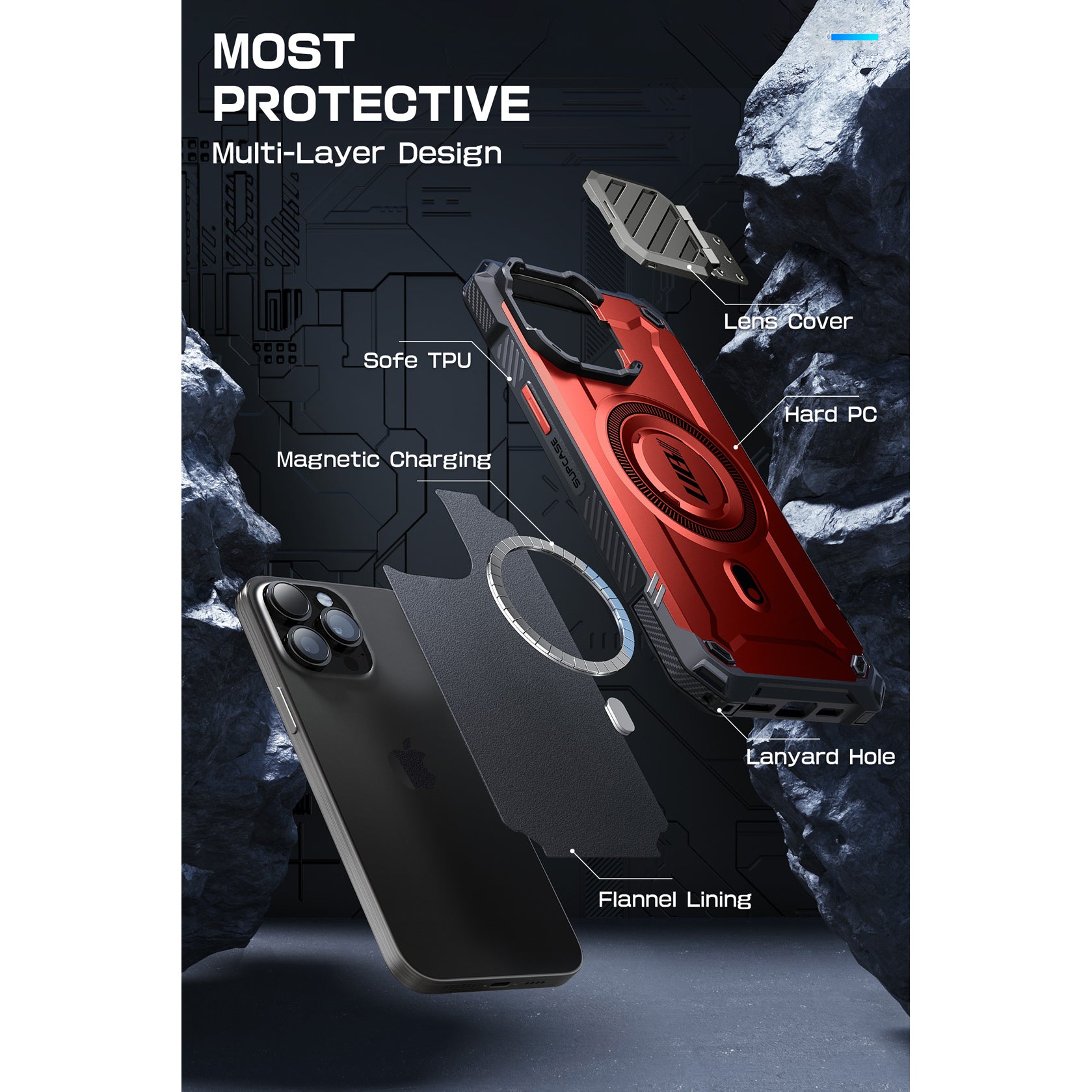 iPhone 15 Pro Max 6.7 Inch Unicorn Beetle MAG XT MagSafe Case - Shockproof Protective Cover with Military-Grade Drop Protection, Wireless Charging Compatible, Metallic Red - Perfect for Outdoor Adventures & Daily Use