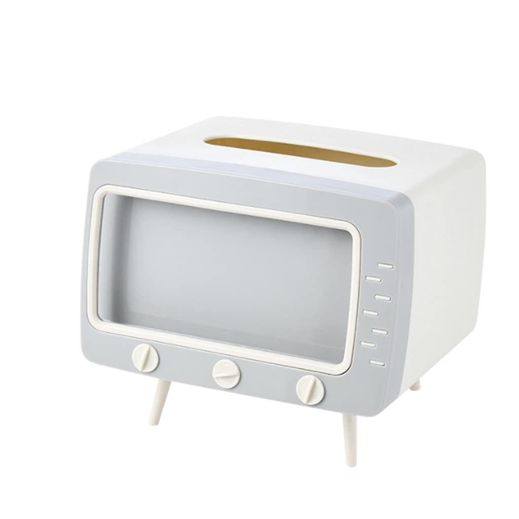 2 in 1 TV Tissue Box & Phone Holder - Gray Desktop Paper Napkin Dispenser Organizer for Living Room, Office & Bedroom Storage