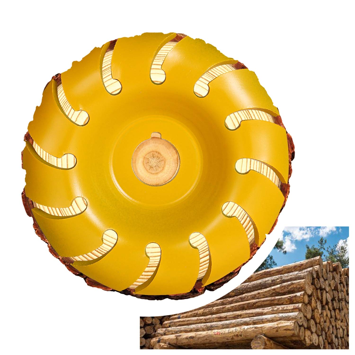 90mm 12 Teeth Manganese Steel Wood Carving Disc - 16mm Bore Angle Grinder Shaping Wheel for 100/115mm Electric Grinders (Yellow) - Perfect for Woodworking, DIY Projects & Furniture Making