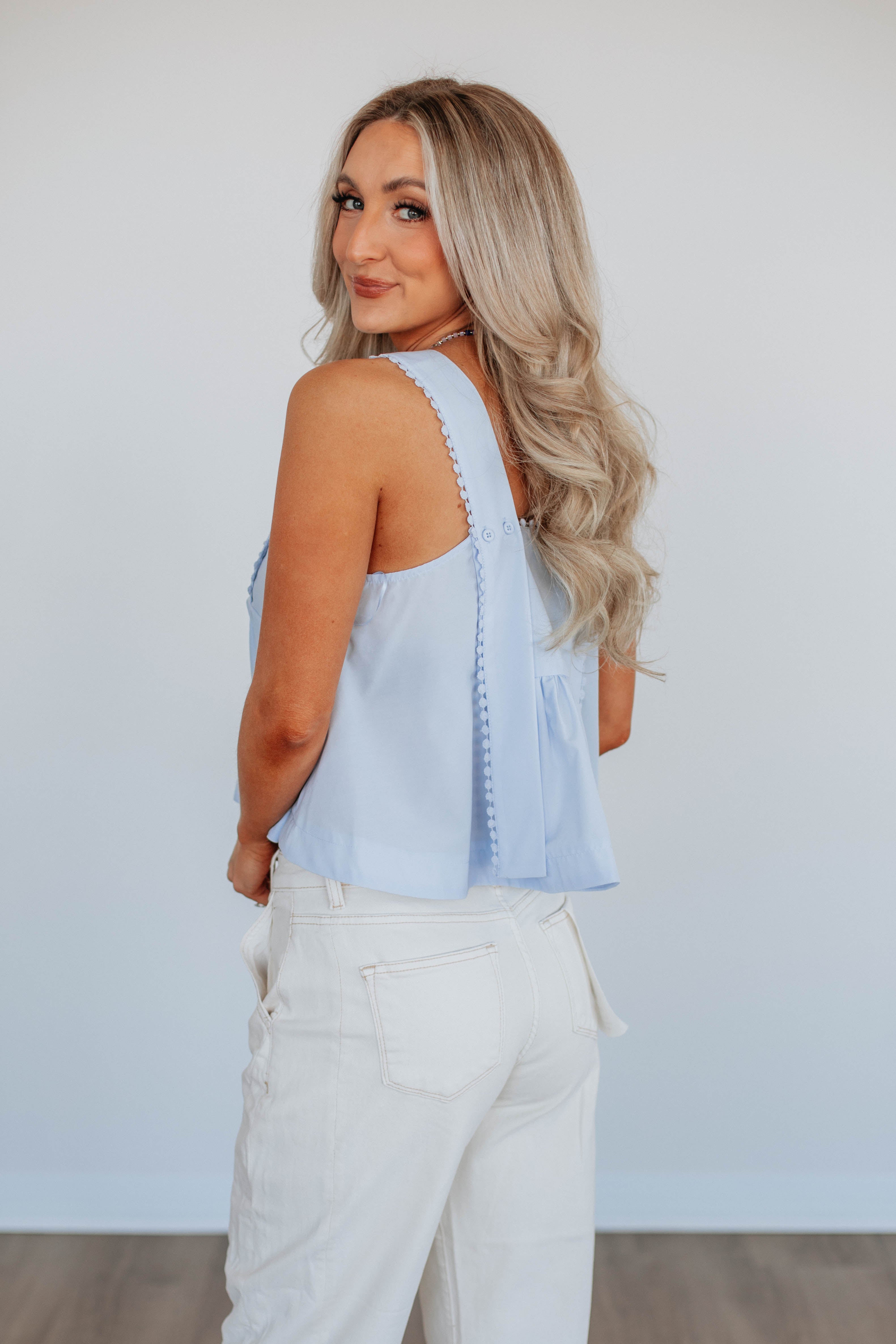 Janine Babydoll Tank Top - Soft Powder Blue Lace Trim Sleepwear for Women - Perfect for Nightwear, Lounge & Romantic Occasions