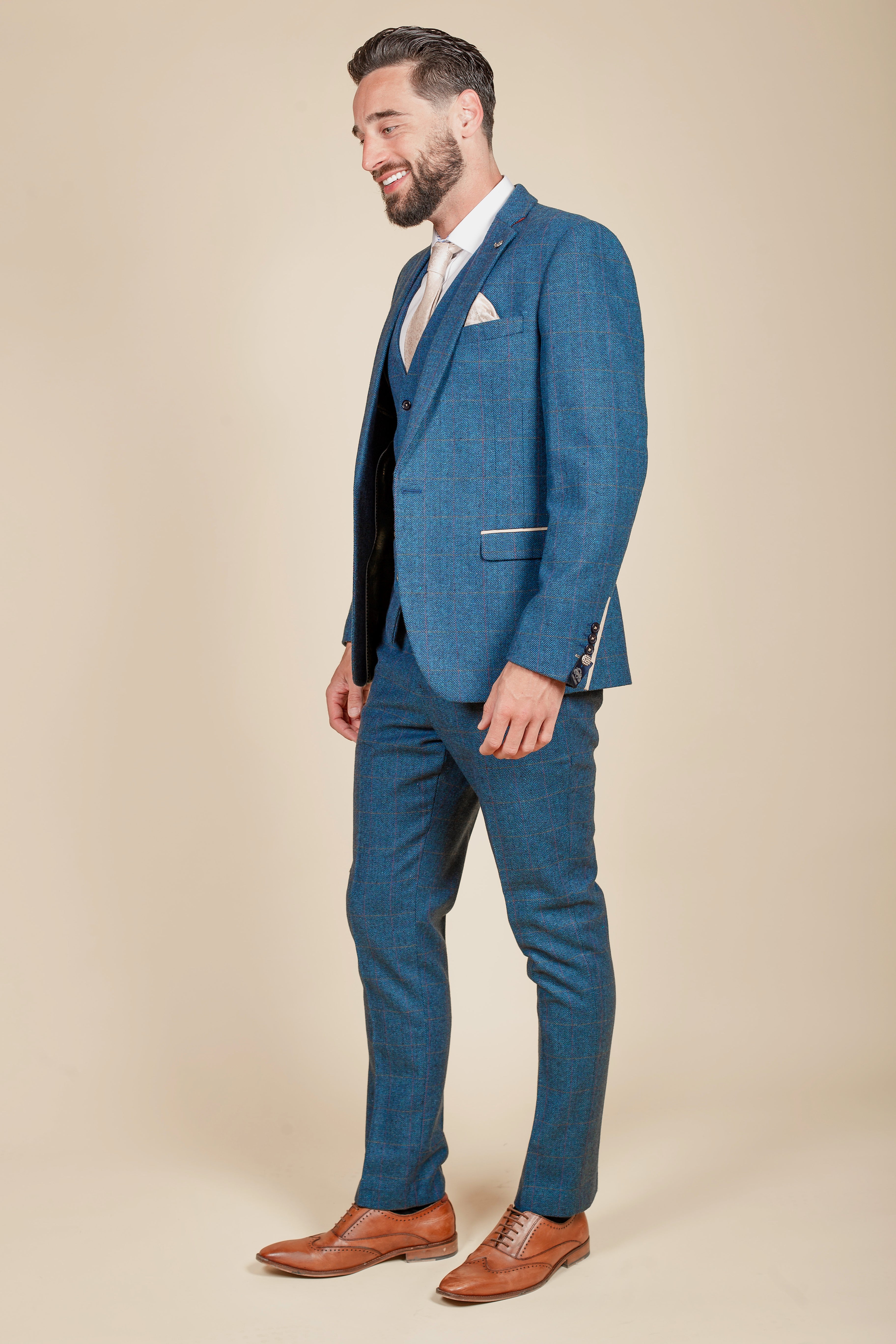 DION Blue Tweed Suit with Waistcoat for Men - Premium Wool Blazer Set | Formal Business Attire & Wedding Outfit | Inspired by Crysencio Summerville Style