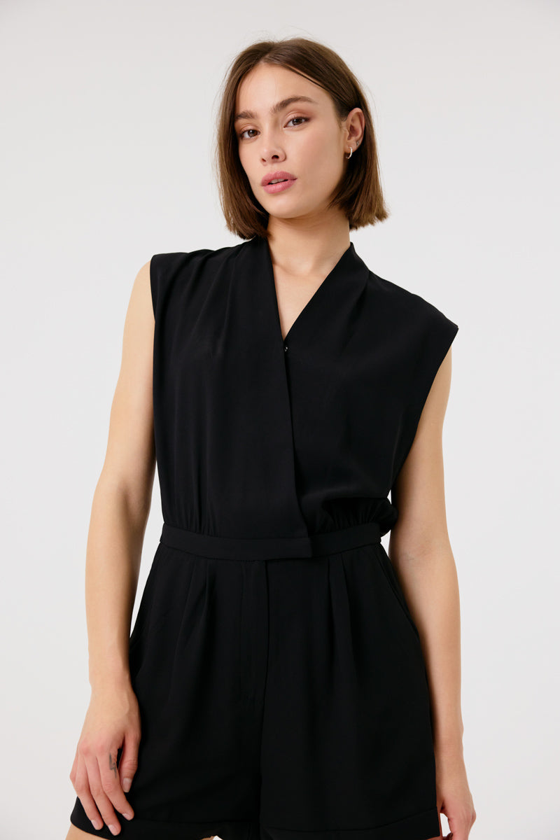Elyn Women's Black Playsuit - Stylish Jumpsuit for Casual Wear, Summer Outfits & Beach Vacations