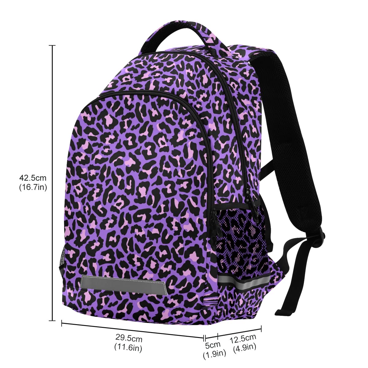 MNSRUU Neon Purple Pink Leopard Print Laptop Backpack with Chest Strap - Waterproof School Backpack for Boys & Girls, Lightweight Travel Hiking Rucksack for College, Work, Gym & Outdoor Adventures