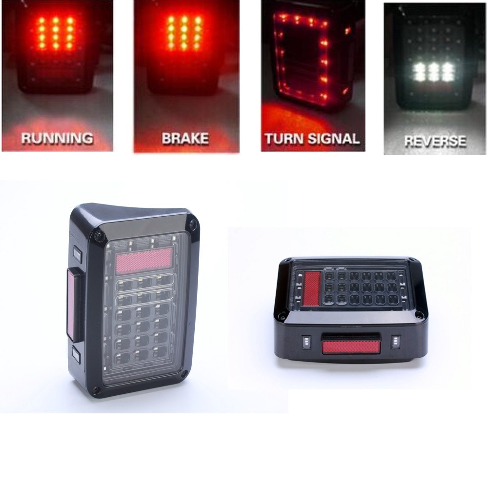 LED Brake Tail Lights Assembly with Rear Turn Signal & Reverse Lights for Jeep Wrangler JK JKU 2007-2017 (Pair) - J011 - Upgrade Your Off-Road Adventure & Night Driving Safety