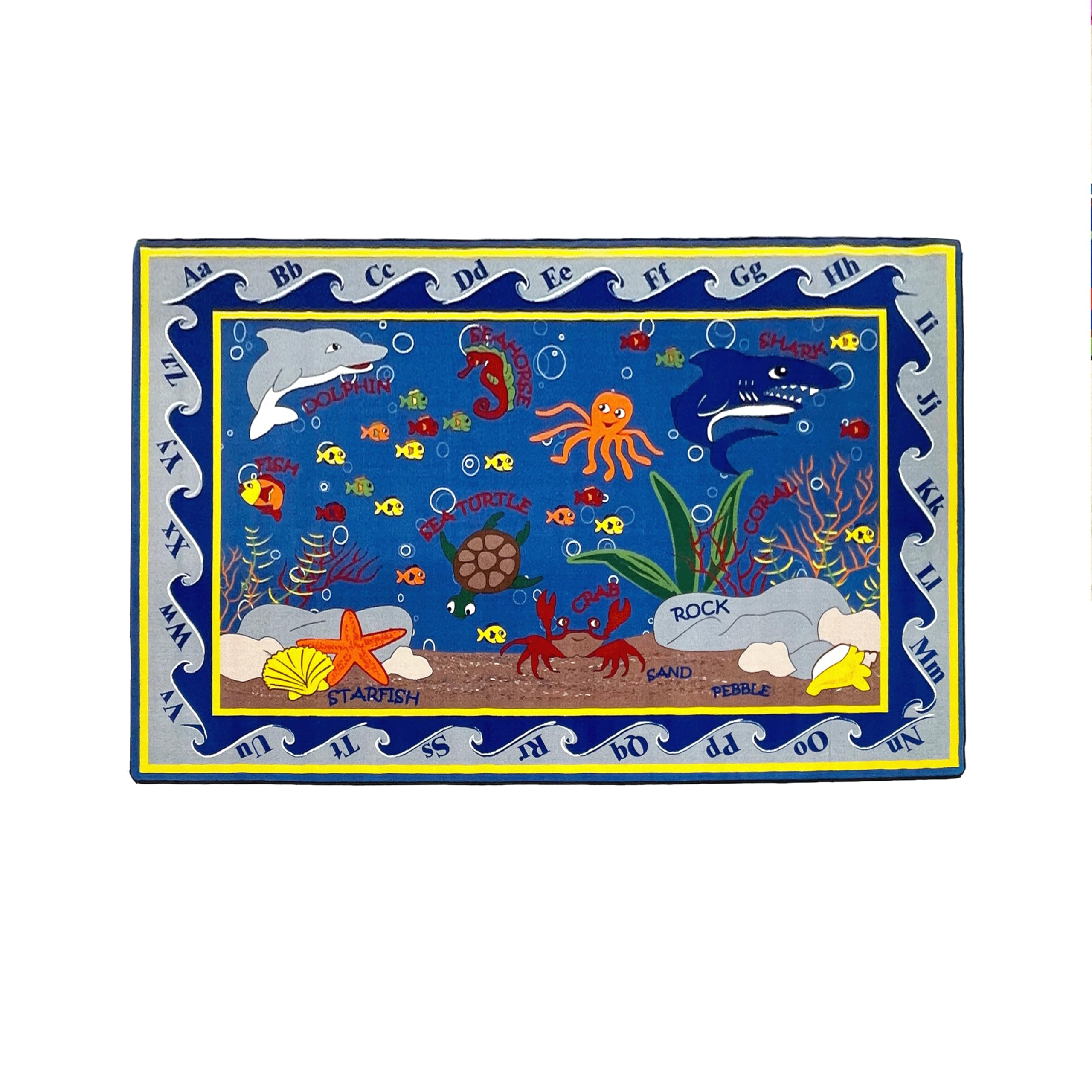 Educational Kids Carpet - 4' x 6' Sea Fish Alphabet Learning Rug for Nursery, Playroom & Classroom | Non-Slip Children's Area Rug | Perfect for Early Childhood Education, Playtime & Reading Nook