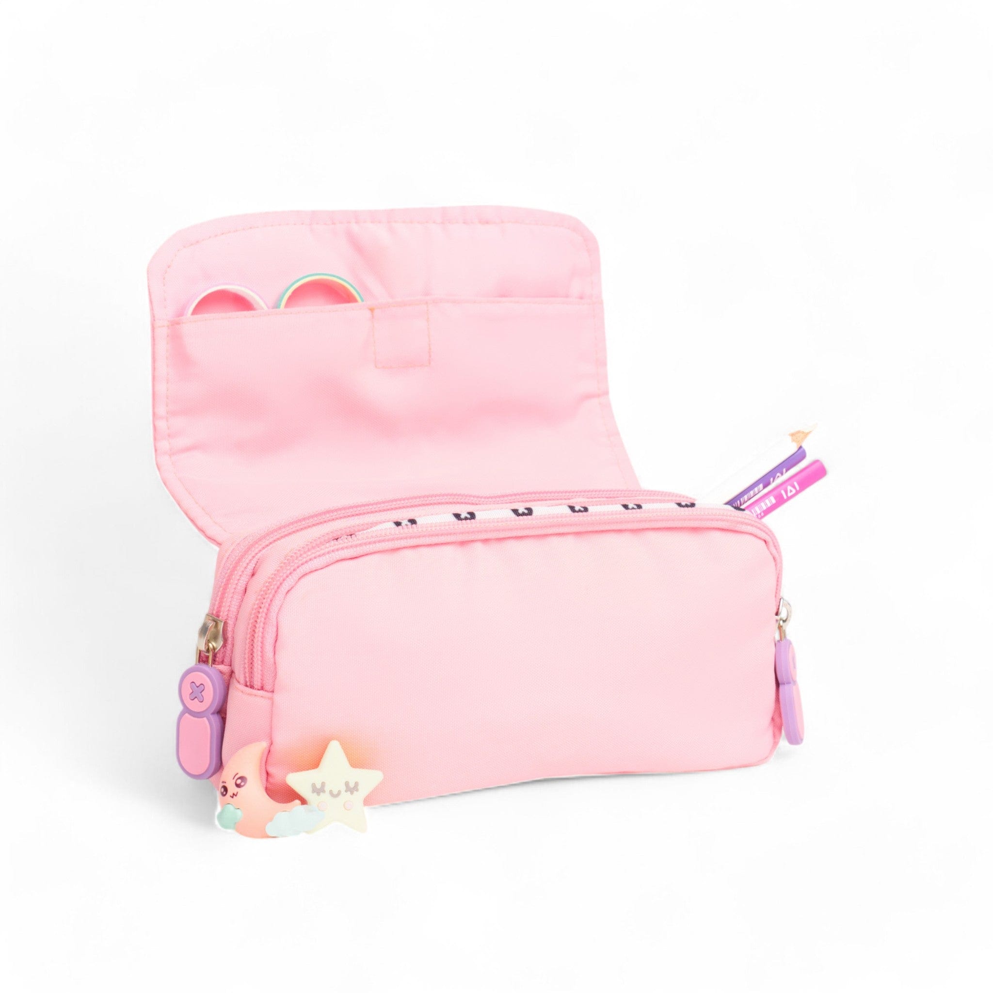 Moji Pencil Case for School & Office - Cute Pink Zippered Pouch for Pens, Markers & Art Supplies - Perfect for Students, Teachers & Artists