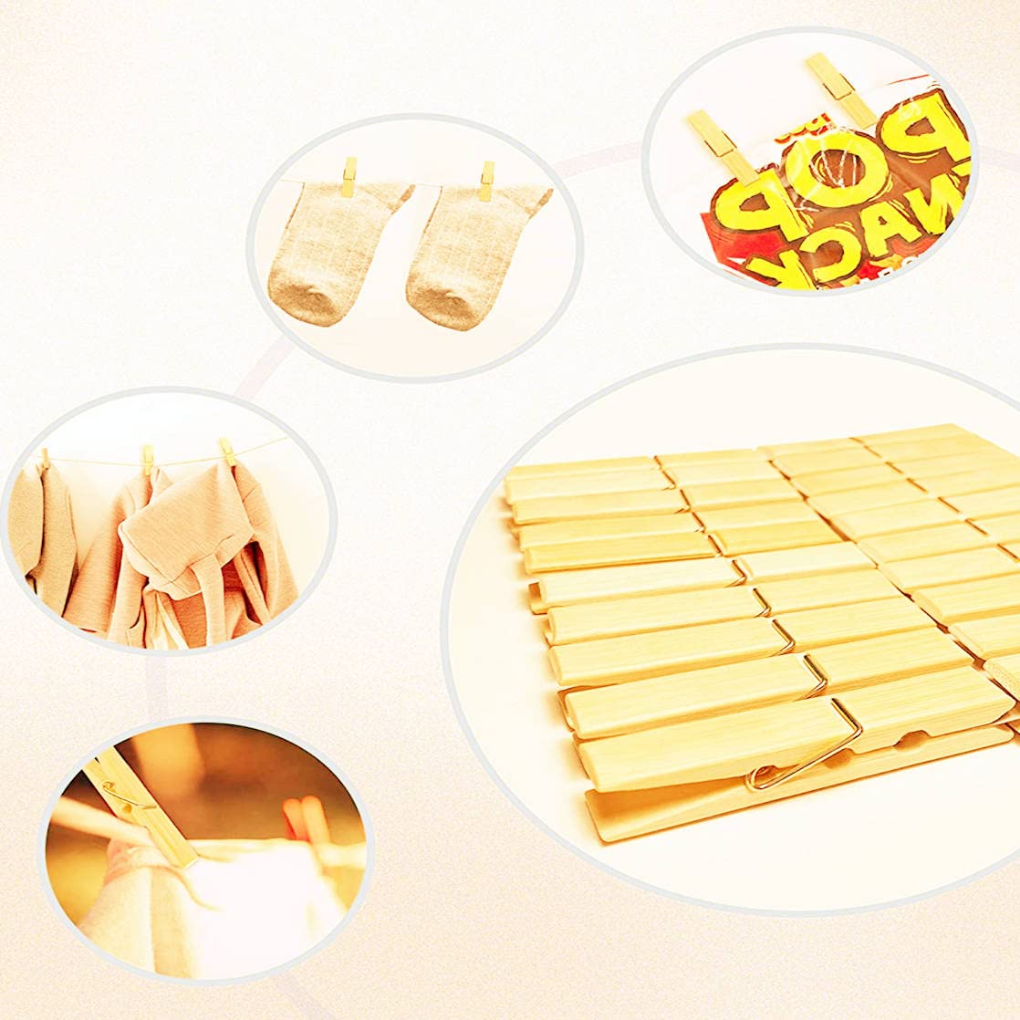 Bamboo Wooden Clothespins - 20Pcs Mini Clips for Food Bags, Chips, Clothes & Crafts | Strong Grip Chip Clips for Kitchen, Laundry & DIY Projects