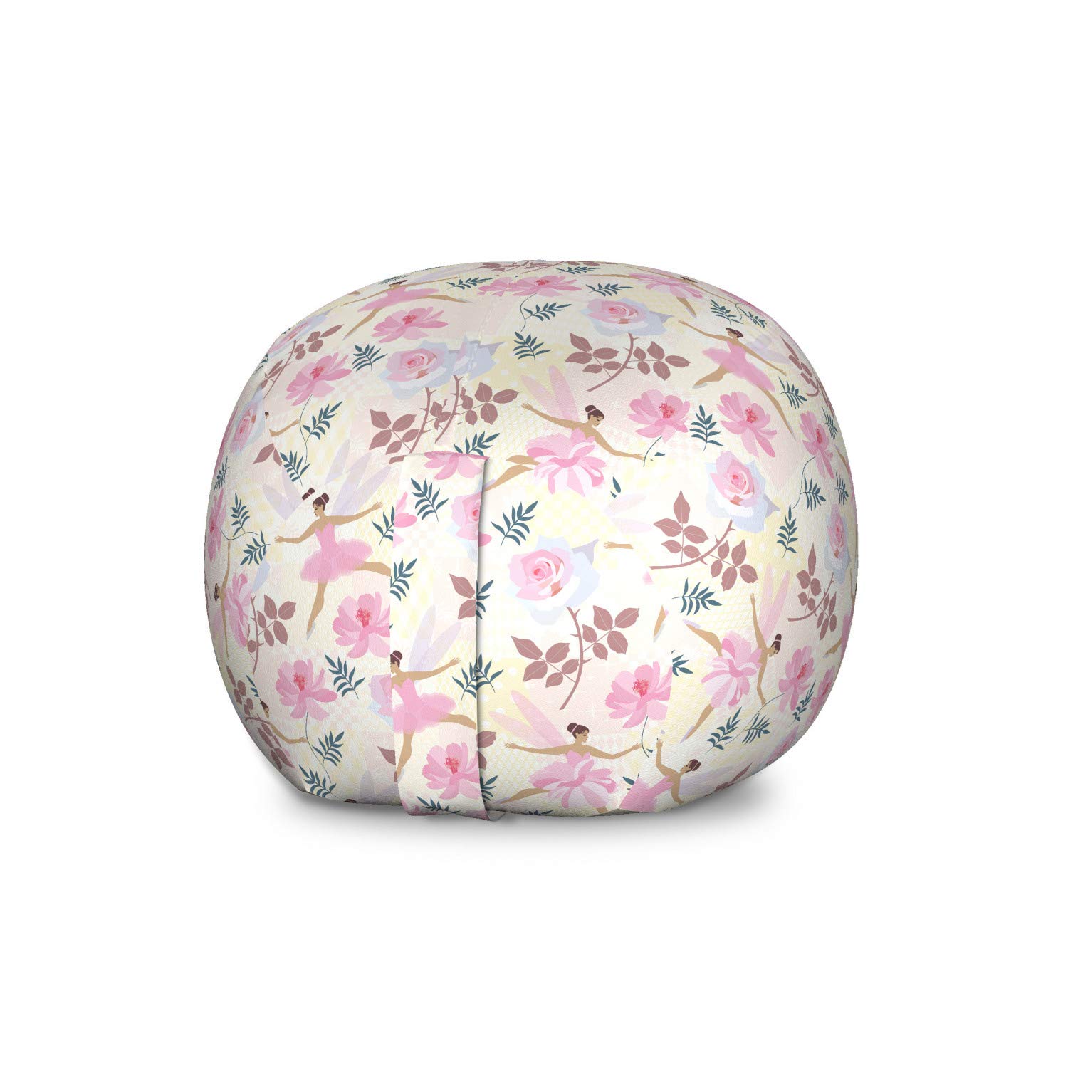 Ambesonne Ballerina Storage Toy Bag Chair - Pastel Love Dancer with Wings, Roses & Floral Print - Washable Stuffed Animal Organizer - Large Multicolor Kids' Room Decor for Bedroom & Playroom Organization