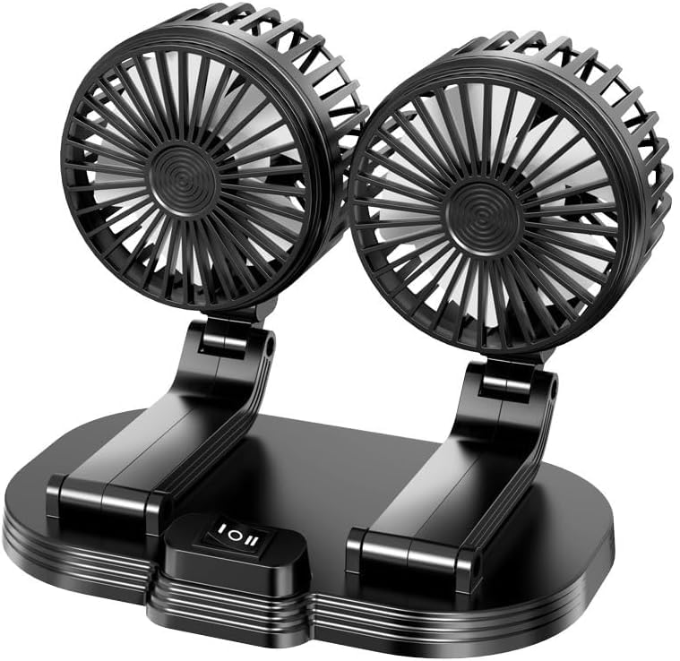360° Rotating Dual Head USB Car Fan - Portable Cooling Fan for Dashboard with Cold Air Blow, USB Powered for SUV/RV/Truck/Sedan/Cruise/Office - Perfect for Summer Commute & Workspace Cooling