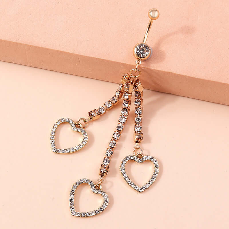 Gold Heart Zircon Tassel Belly Button Rings for Women | Stylish Navel Piercing Jewelry for Parties, Beach & Everyday Wear | YY080