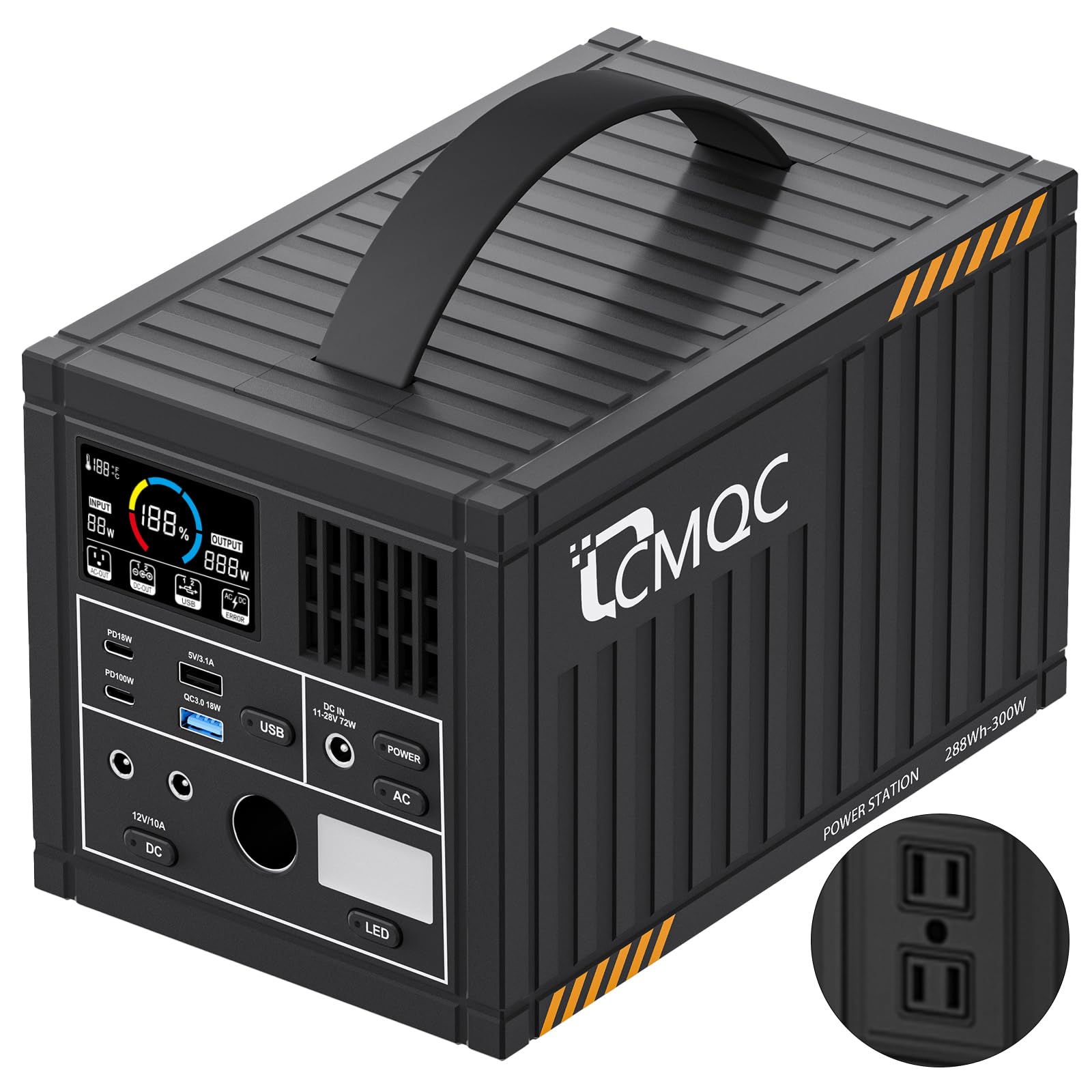 300W Portable Power Station with 288Wh LiFePO4 Battery - 110V Pure Sine Wave Solar Generator, 2 AC Outlets & LED Flashlight for Camping, RV Trips, Home Emergency Power Outage, Travel & Outdoor Adventures