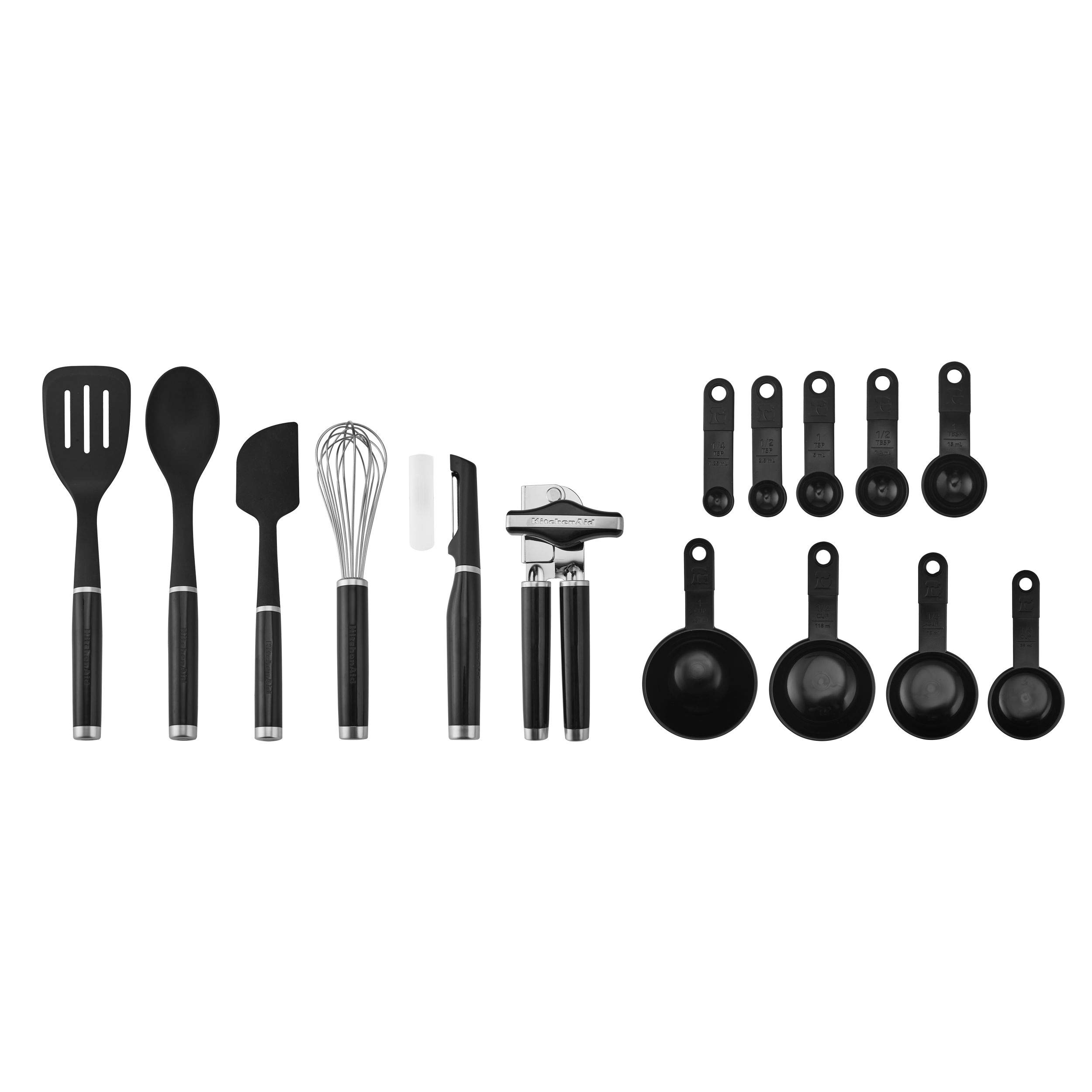 KitchenAid 15-Piece Classic Kitchen Tool and Gadget Set in Black - Essential Cooking Utensils for Baking, Grilling & Food Prep