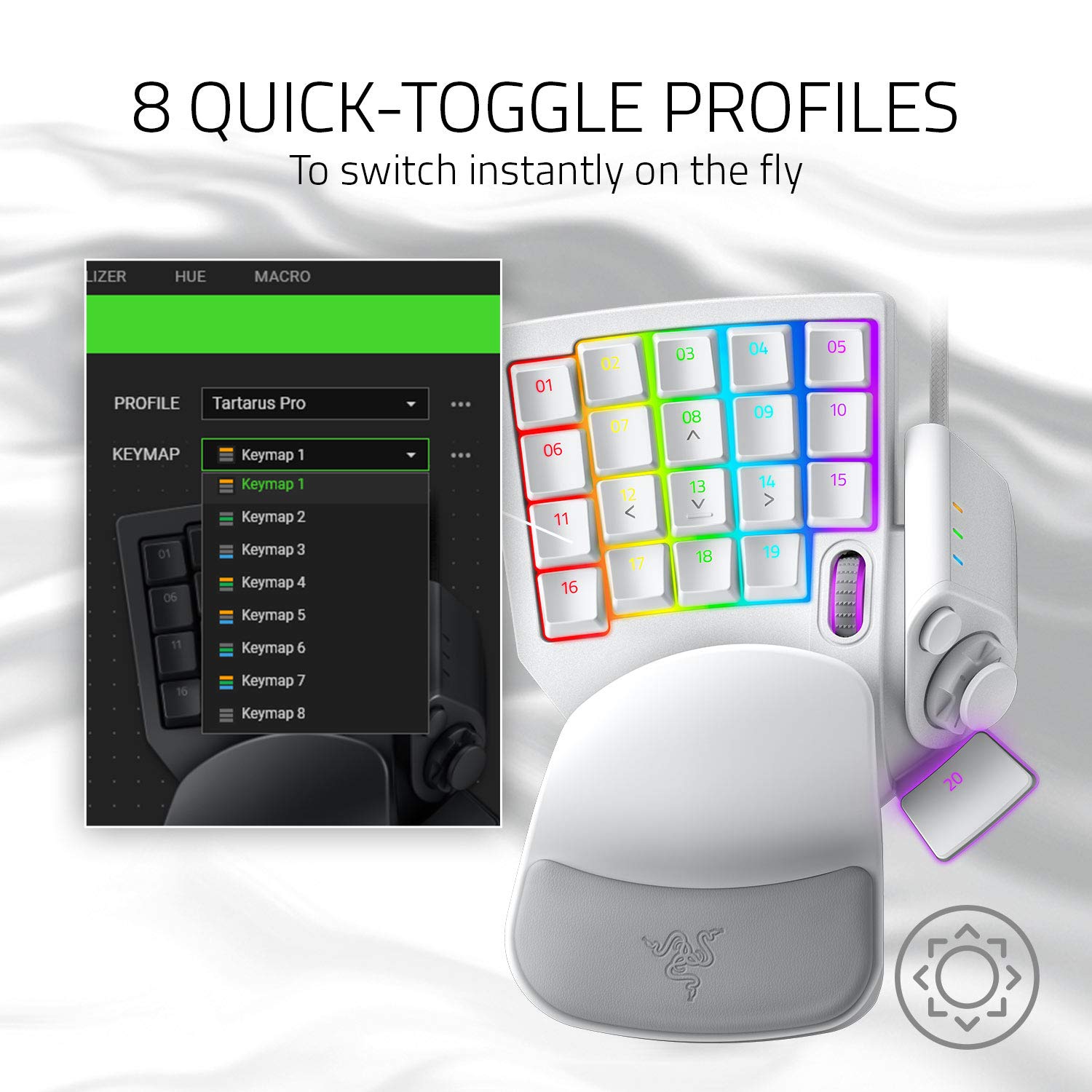 Razer Tartarus Pro Gaming Keypad with Analog-Optical Switches - 32 Programmable Keys, Rapid Trigger, Adjustable Actuation & Chroma RGB Lighting - Customizable Macros for PC Gaming - Perfect for MMO, MOBA and FPS Games (Mercury White)