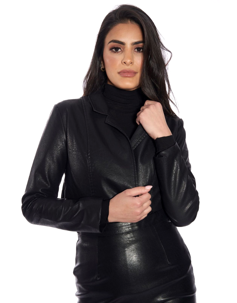 Women's Faux Leather Cropped PU Jacket - Stylish Vegan Leather Biker Jacket for Casual Outfits & Night Out