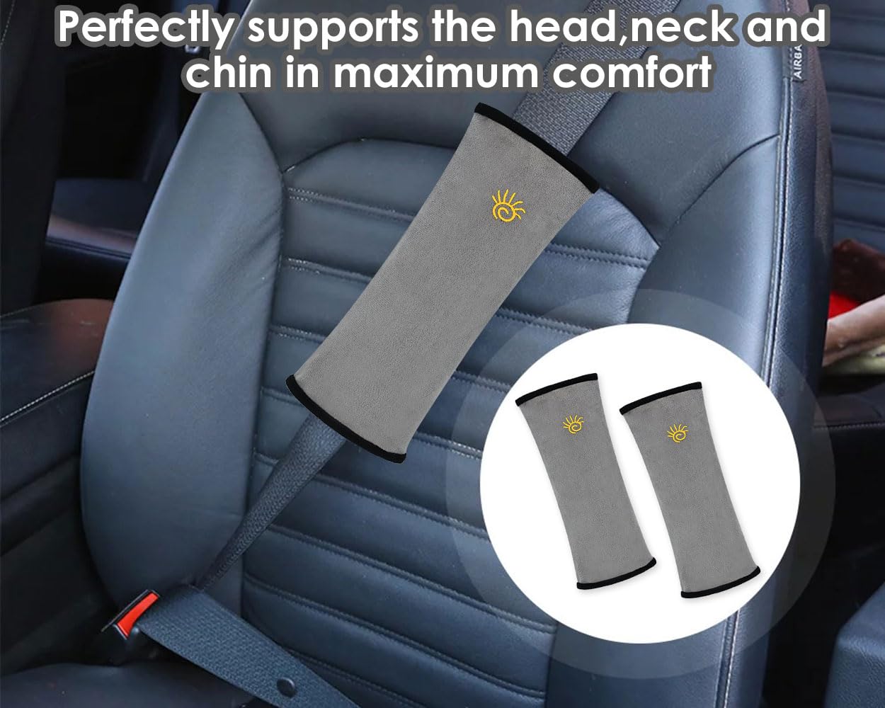 DS. DISTINCTIVE STYLE Kids Seat Belt Cover Pad - 2 Pack Soft Car Seat Strap Cushion with Neck Support - Comfortable & Safe for Long Car Rides (Grey) - Perfect for Road Trips, School Commutes & Family Travel