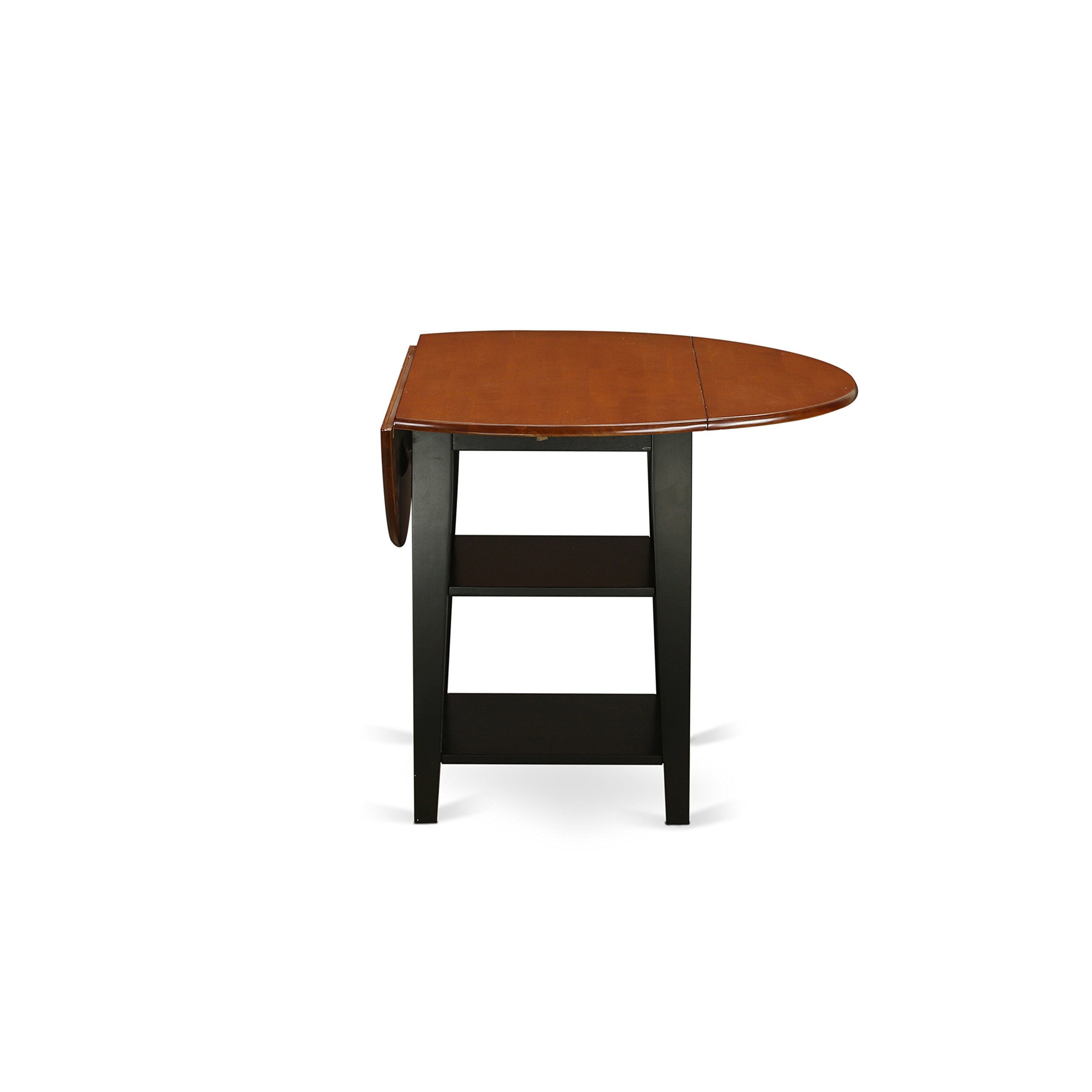 East West Furniture SUAN3-BCH-W 3-Piece Round Dining Table Set with Drop Leaf & Storage Shelves - 42x42 Inch Black Cherry Wood Kitchen Table & 2 Chairs - Perfect for Small Spaces, Breakfast Nooks & Apartment Dining Areas