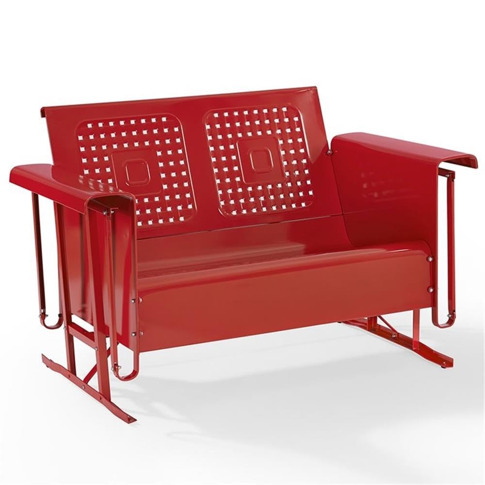 Crosley Furniture Bates Metal Gliding Patio Loveseat in Bright Red - Outdoor Garden Swing Chair for Porch, Deck & Backyard Relaxation