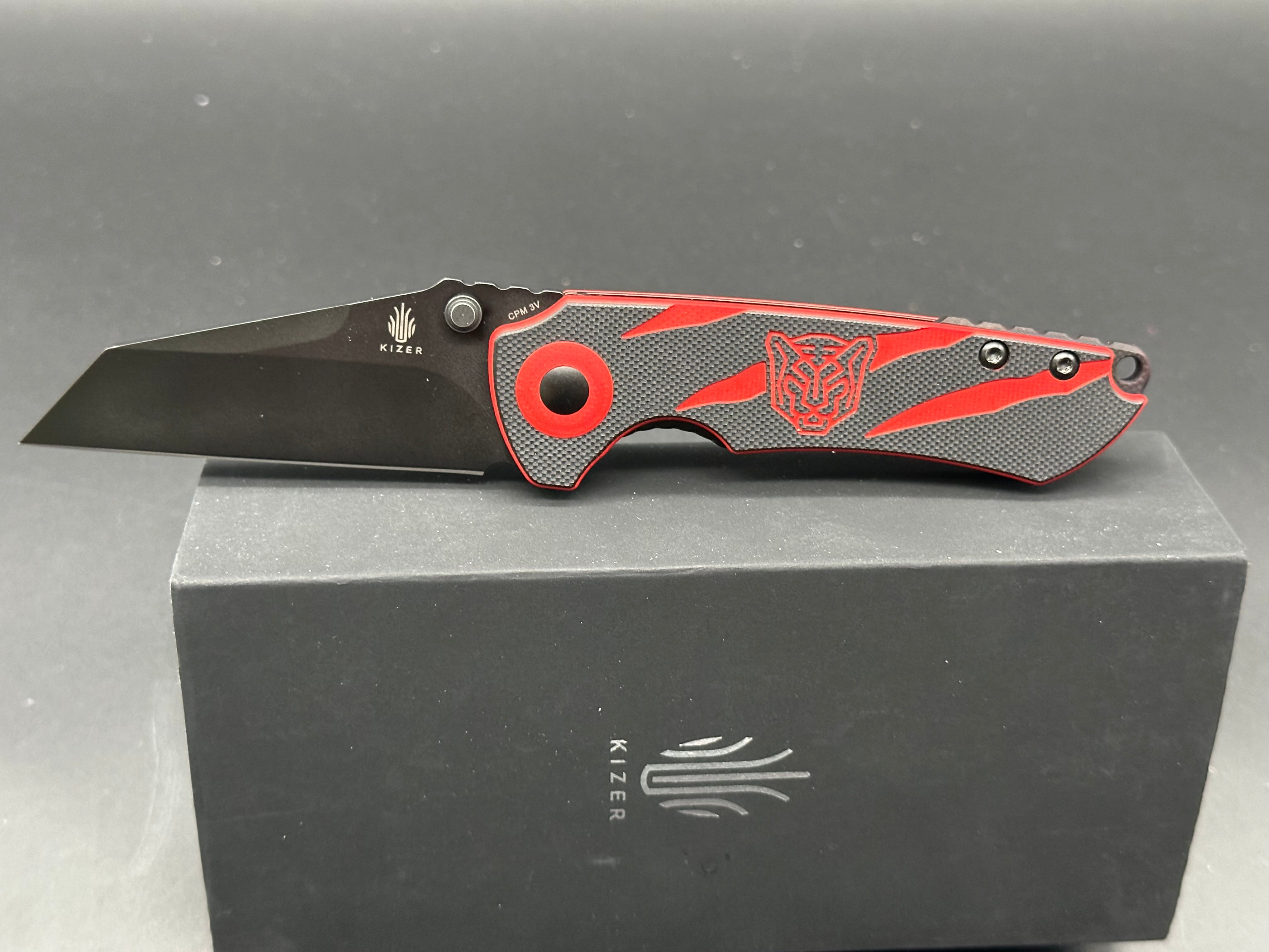 Kizer Friday Club Tiger Mini Critical Folding Knife - 3V Steel Blade, Black & Red G10 Handle - EDC Pocket Knife for Outdoor Camping, Hiking & Everyday Carry