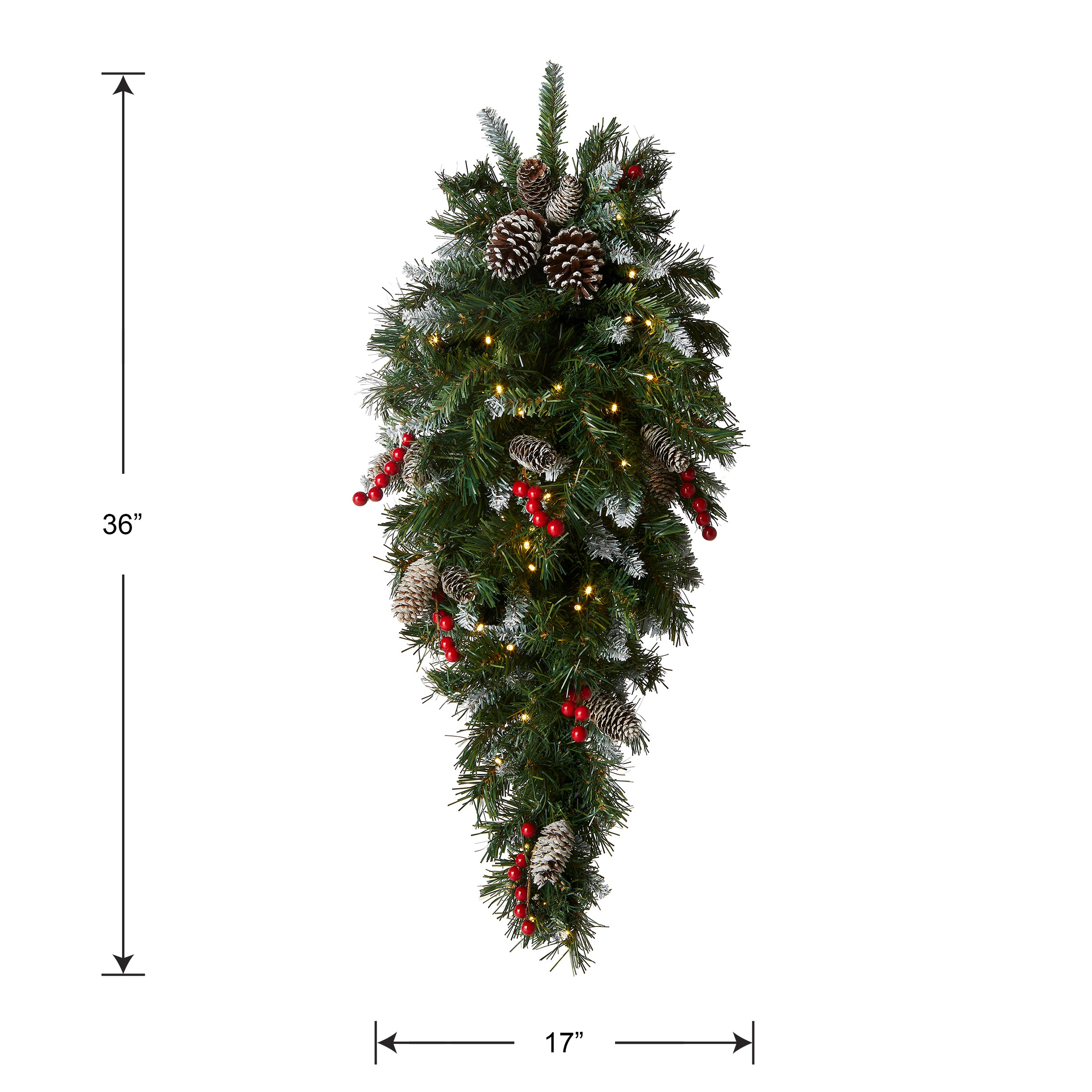 36-Inch Pre-Lit Frosted Berry Teardrop Christmas Tree with Warm White LED Lights - Perfect for Holiday Home Decor, Office, and Party Decoration