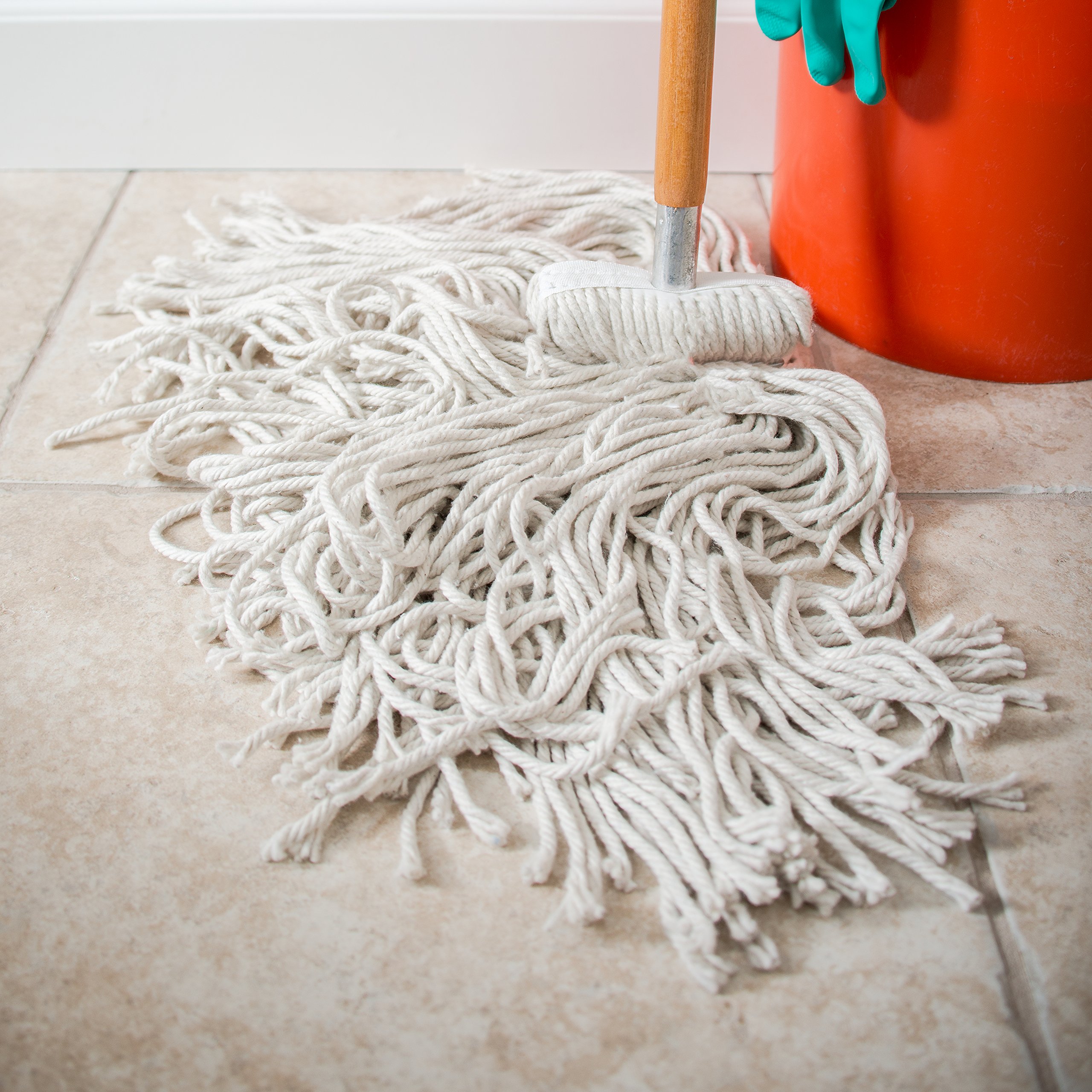 SPARTA Flo-Pac Mop Head Cut-End, Screw Top with White Band - 18 Inch White Replacement Mop Heads (Pack of 12) for Organized Cleaning - Perfect for Commercial Kitchens, Hospitals, and Schools