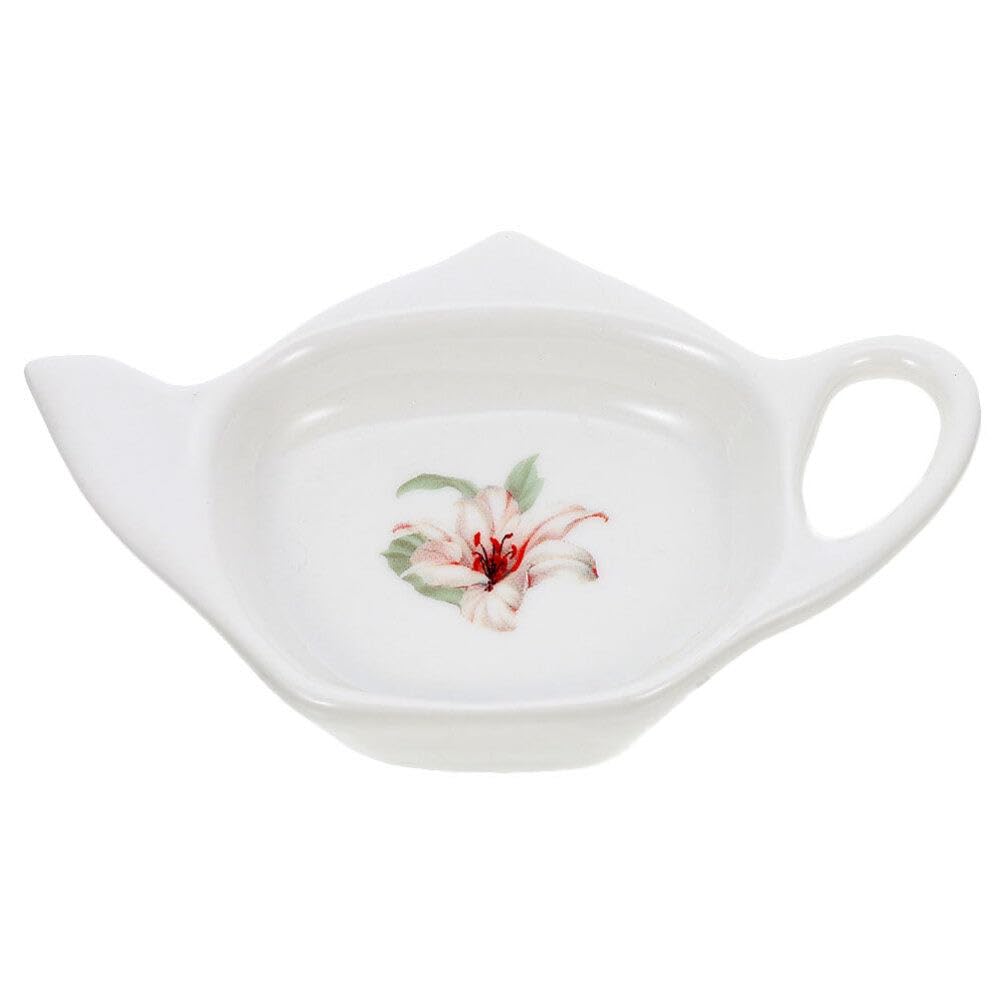 Ceramic Teapot-Shaped Tea Bag Holder & Spoon Rest - White for Tea Time & Snacks