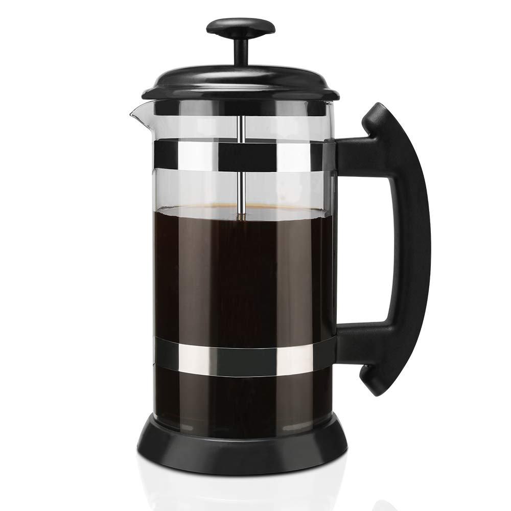 Premium 8-Cup French Press Coffee Maker - 1000ml (34oz) Stainless Steel & Borosilicate Glass - Ideal for Brewing Coffee, Loose Leaf Tea & Creating Milk Froth - Perfect for Home, Office & Camping Use